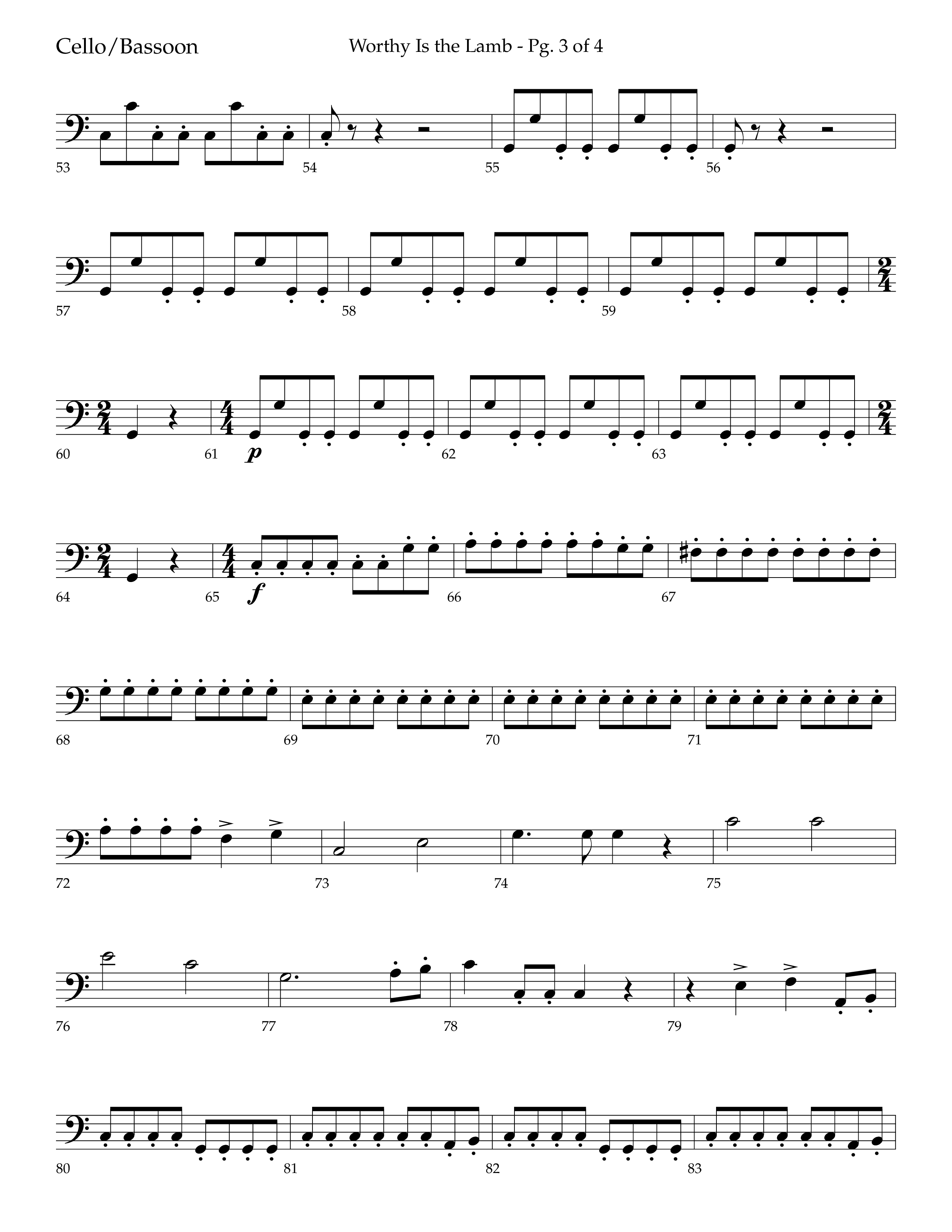 Worthy Is The Lamb (with Gloria) (Choral Anthem SATB) Cello (Lifeway Choral / Arr. Trey Ivey)