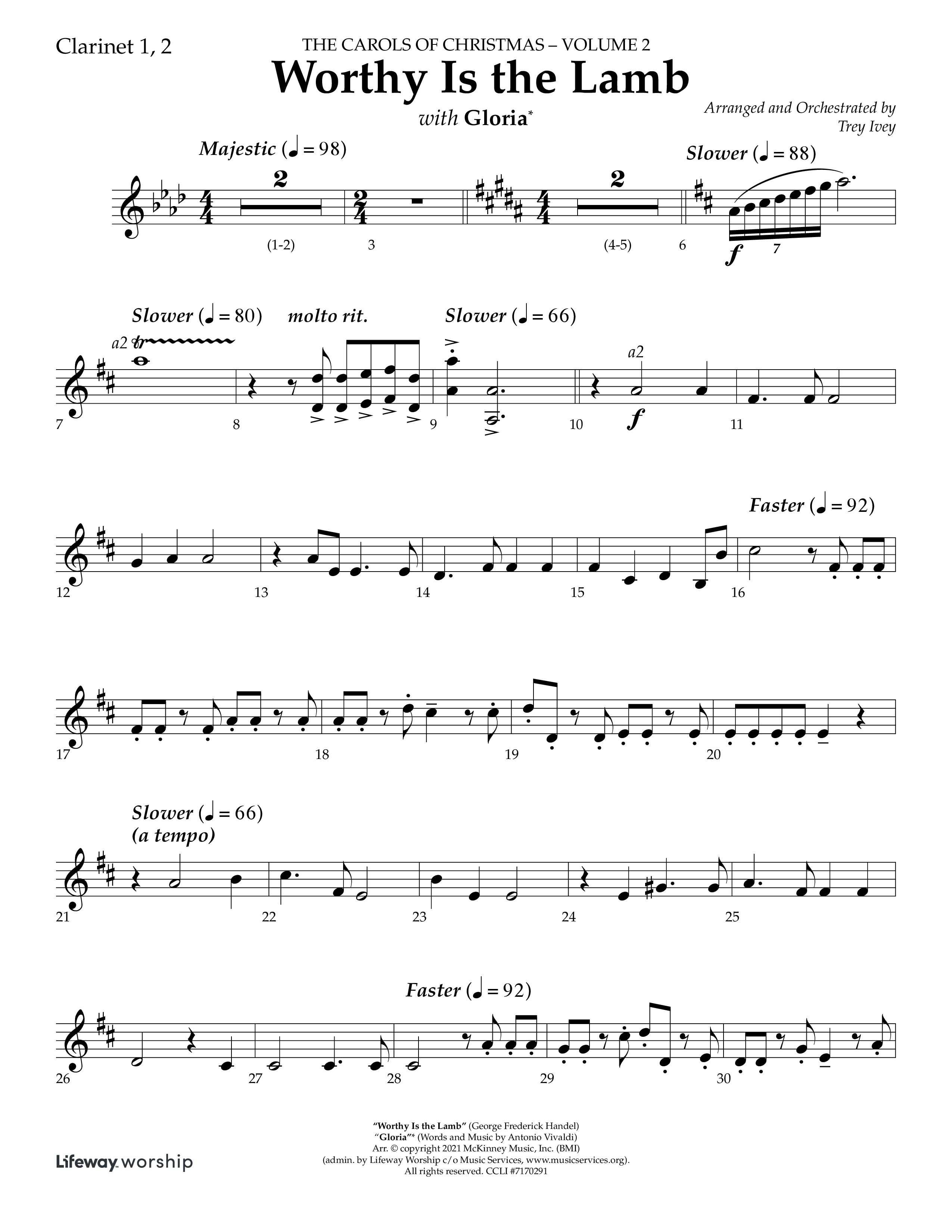 Worthy Is The Lamb (with Gloria) (Choral Anthem SATB) Clarinet 1/2 (Lifeway Choral / Arr. Trey Ivey)
