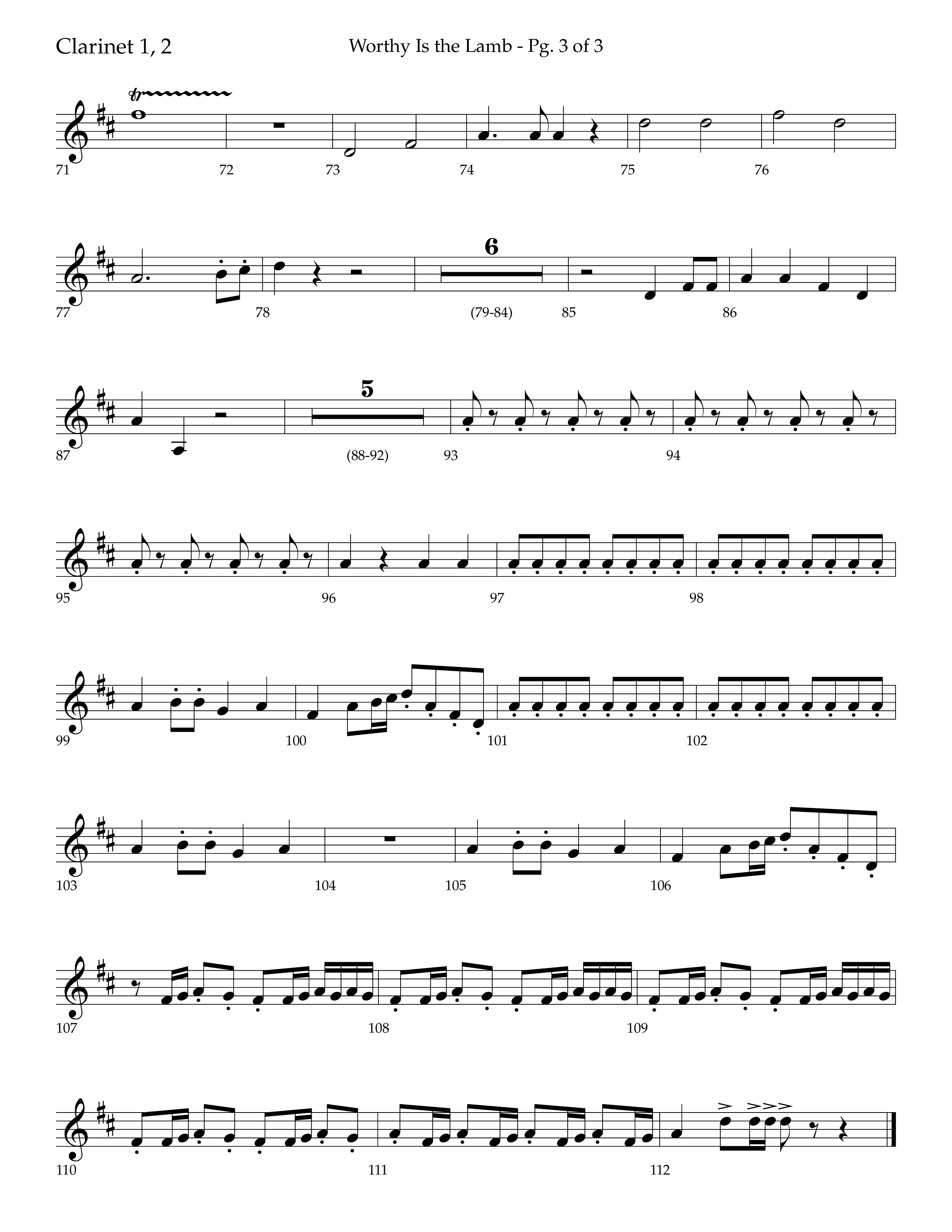 Worthy Is The Lamb (with Gloria) (Choral Anthem SATB) Clarinet 1/2 (Lifeway Choral / Arr. Trey Ivey)