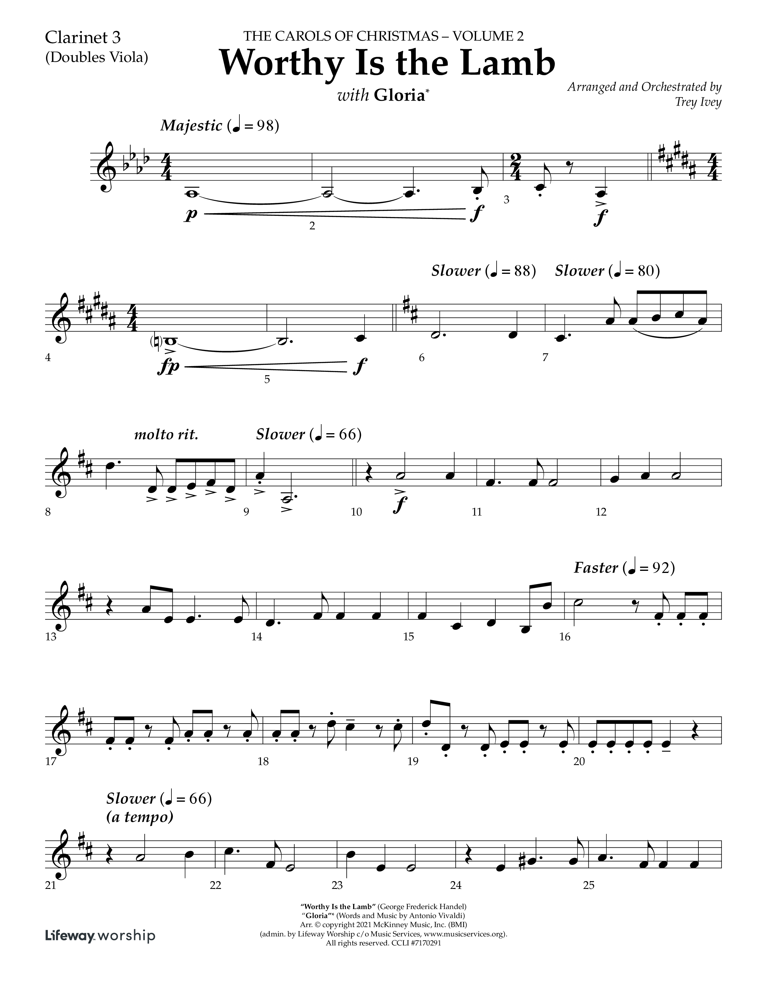 Worthy Is The Lamb (with Gloria) (Choral Anthem SATB) Clarinet 3 (Lifeway Choral / Arr. Trey Ivey)