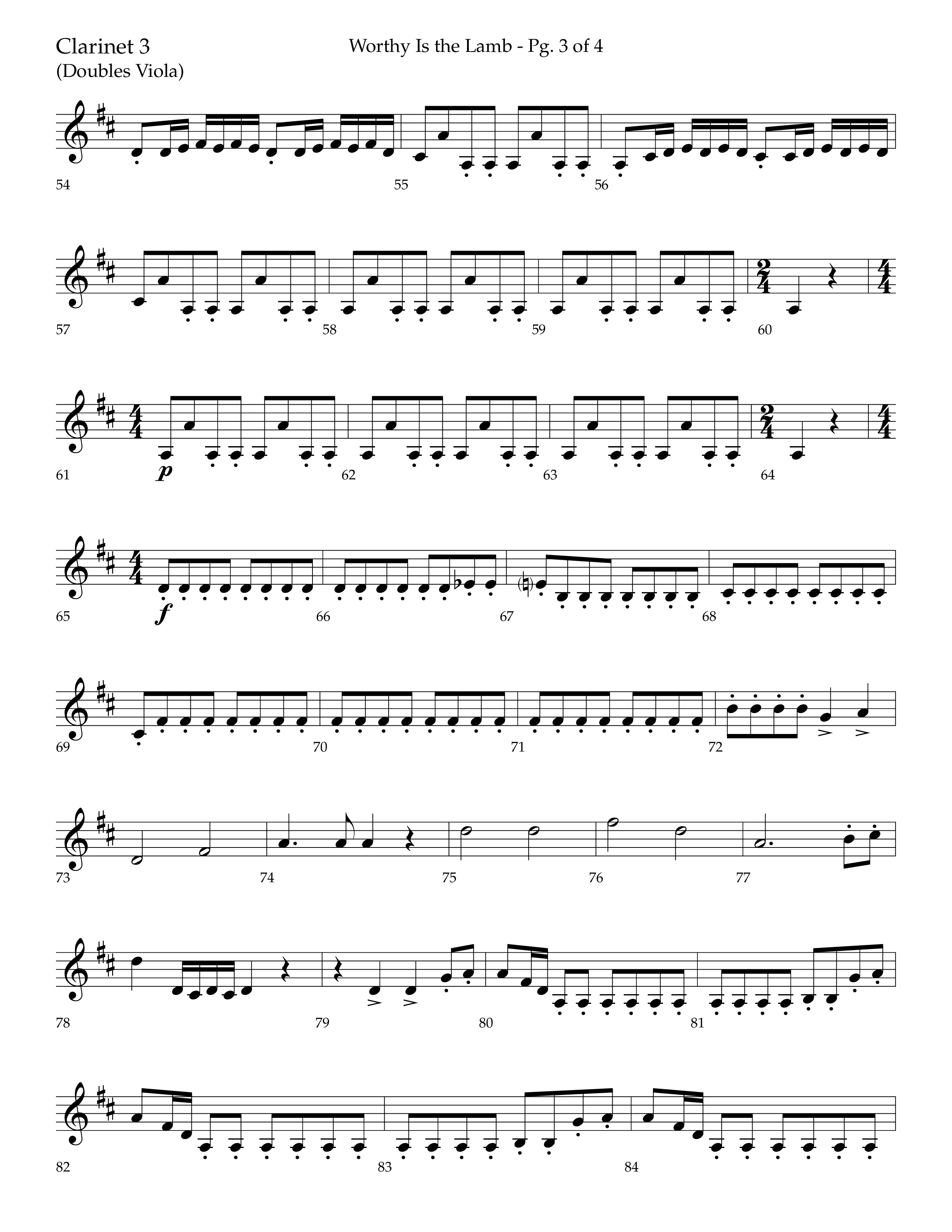 Worthy Is The Lamb (with Gloria) (Choral Anthem SATB) Clarinet 3 (Lifeway Choral / Arr. Trey Ivey)