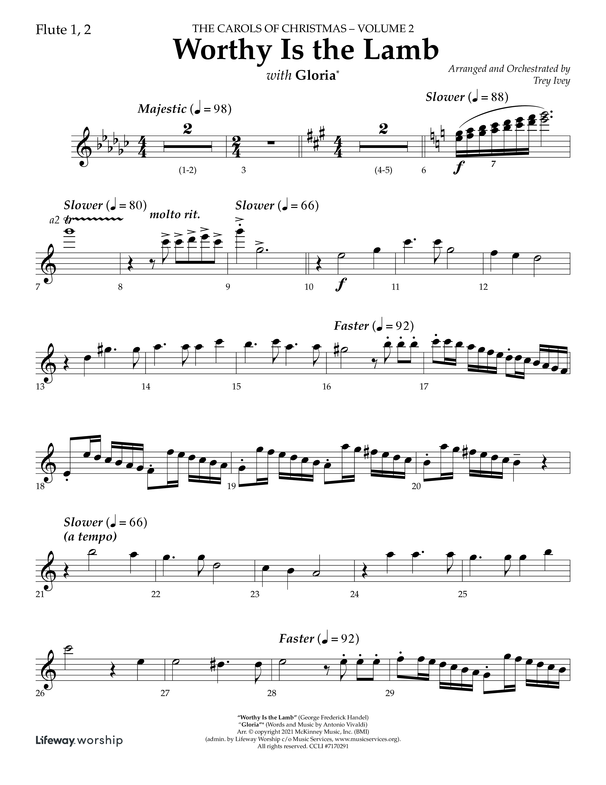 Worthy Is The Lamb (with Gloria) (Choral Anthem SATB) Flute 1/2 (Lifeway Choral / Arr. Trey Ivey)