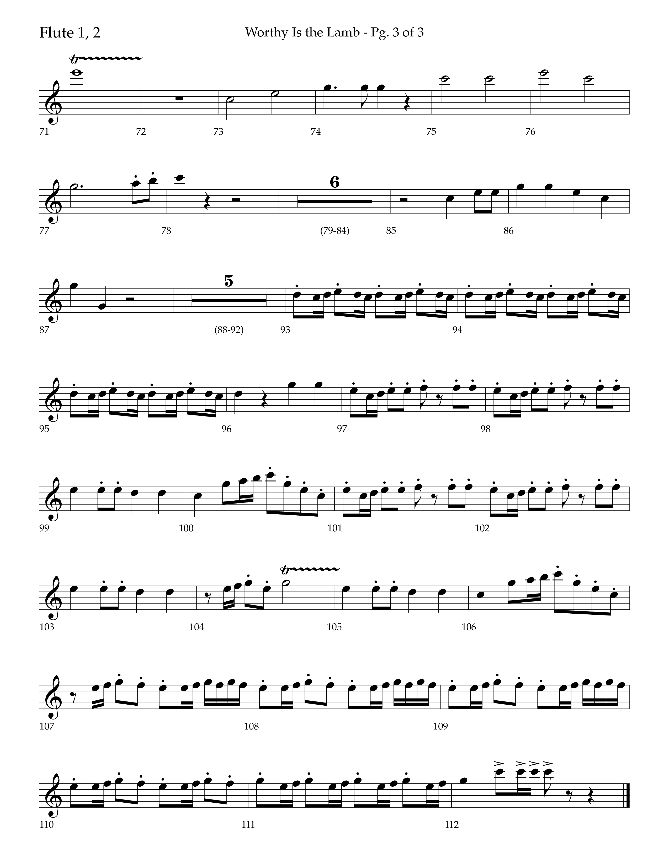 Worthy Is The Lamb (with Gloria) (Choral Anthem SATB) Flute 1/2 (Lifeway Choral / Arr. Trey Ivey)
