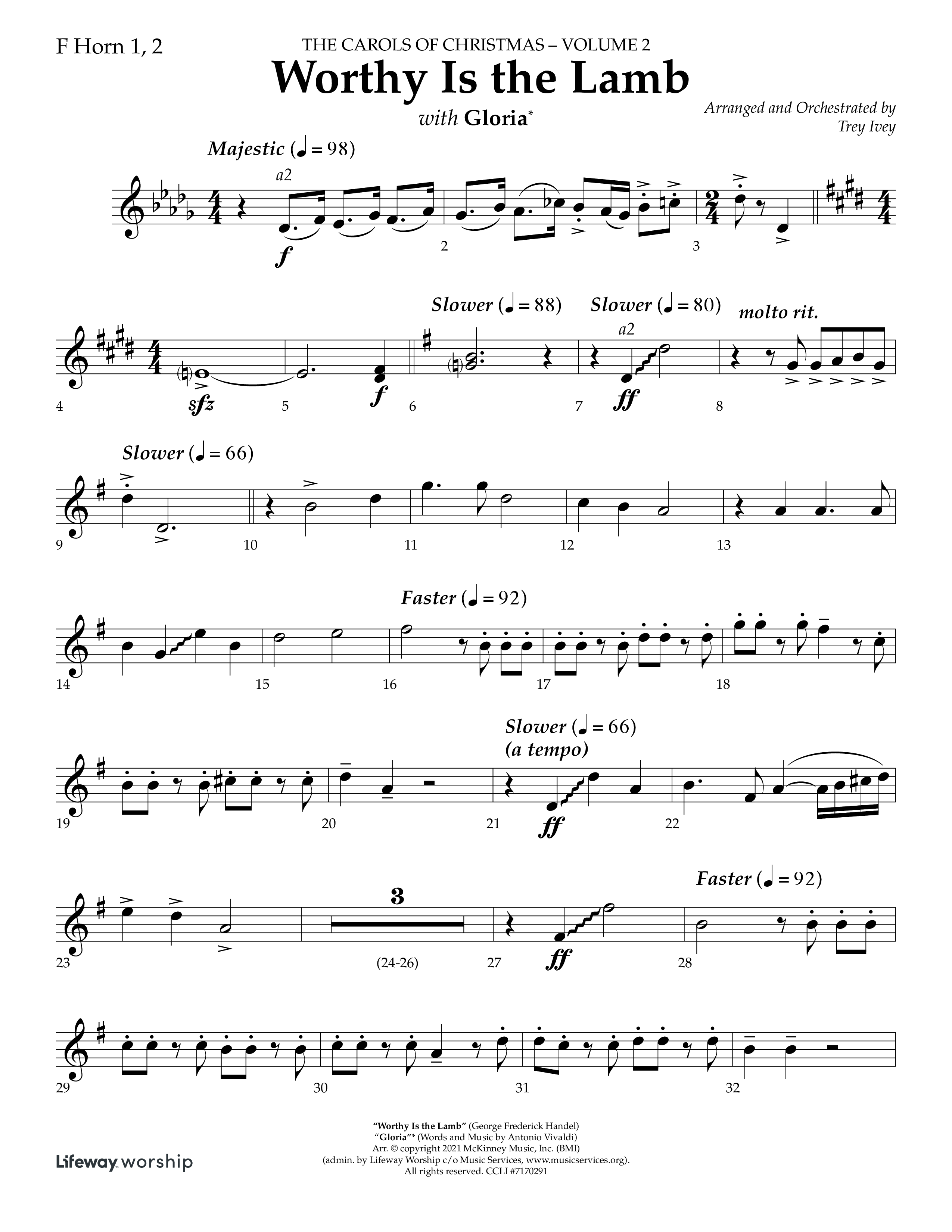 Worthy Is The Lamb (with Gloria) (Choral Anthem SATB) French Horn 1/2 (Lifeway Choral / Arr. Trey Ivey)