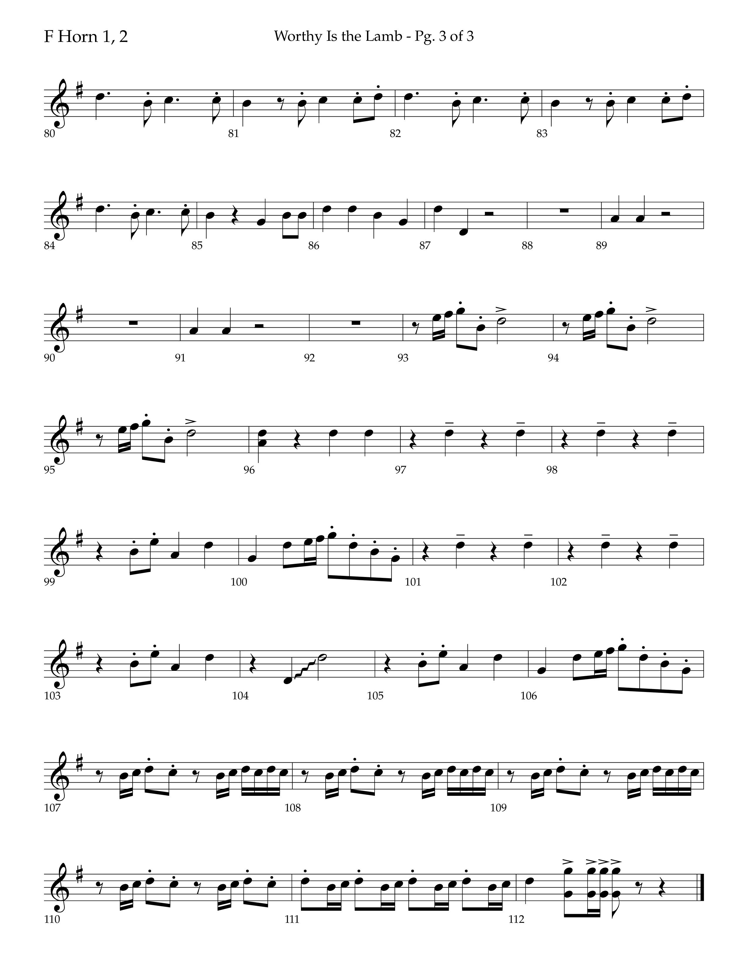 Worthy Is The Lamb (with Gloria) (Choral Anthem SATB) French Horn 1/2 (Lifeway Choral / Arr. Trey Ivey)