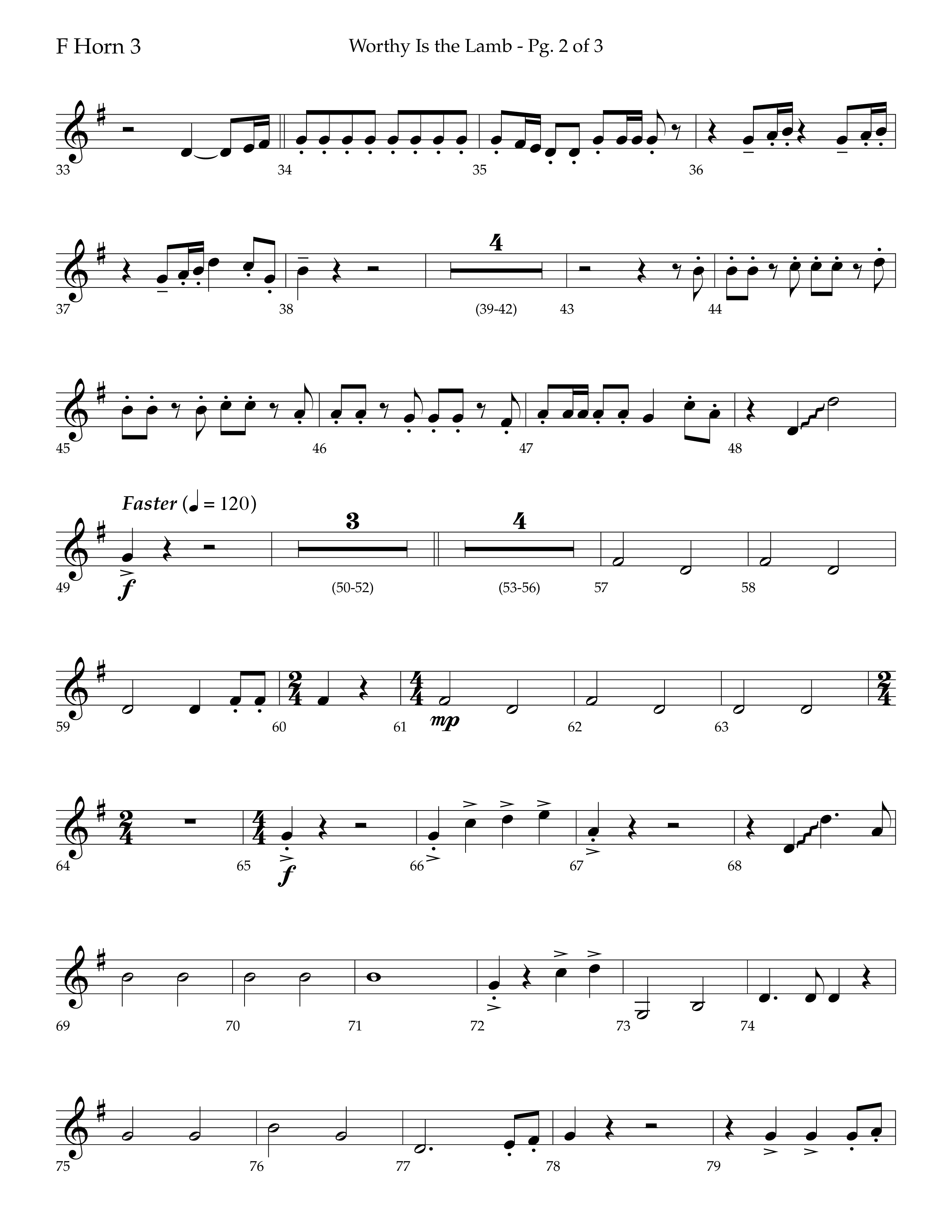 Worthy Is The Lamb (with Gloria) (Choral Anthem SATB) French Horn 3 (Lifeway Choral / Arr. Trey Ivey)