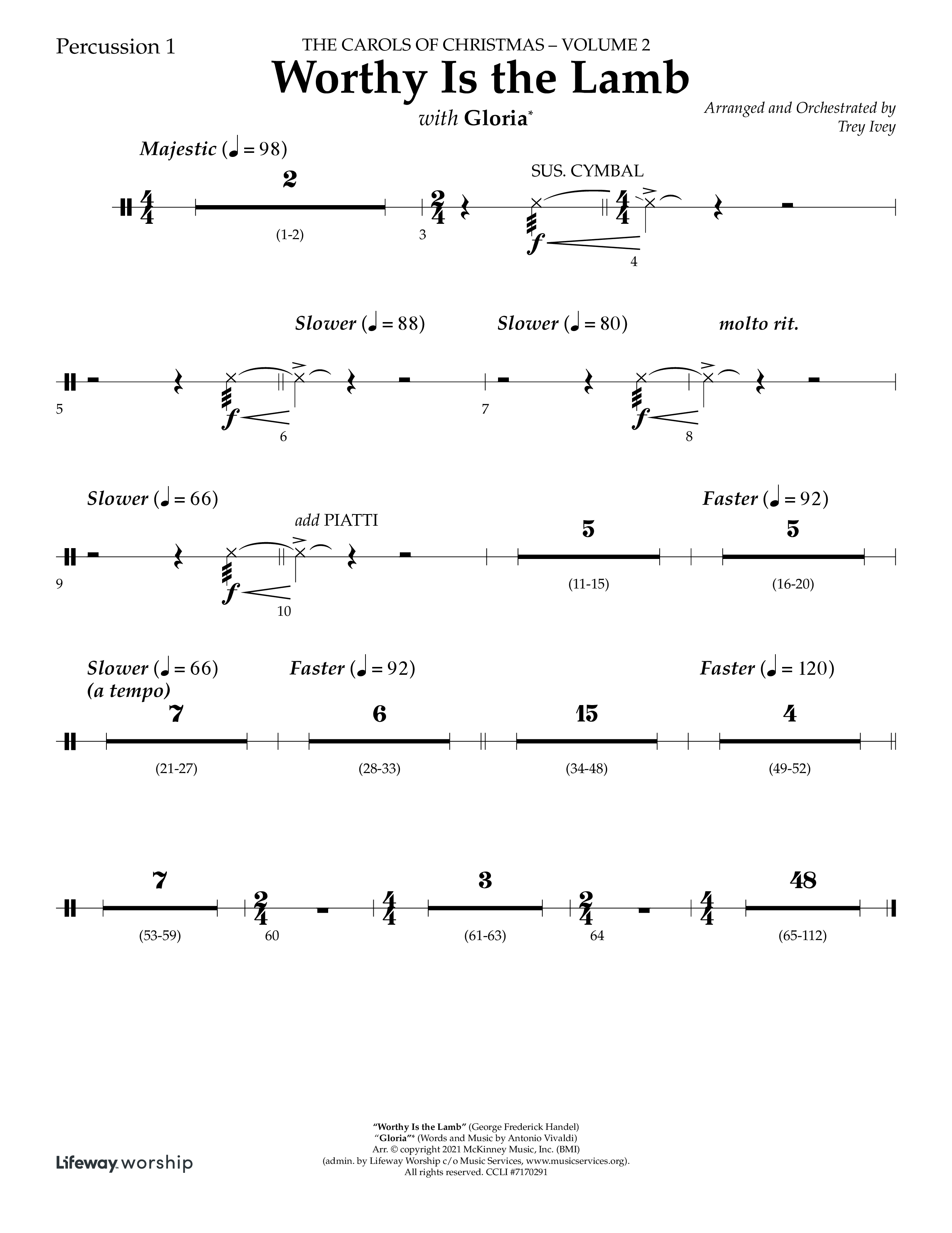 Worthy Is The Lamb (with Gloria) (Choral Anthem SATB) Percussion (Lifeway Choral / Arr. Trey Ivey)
