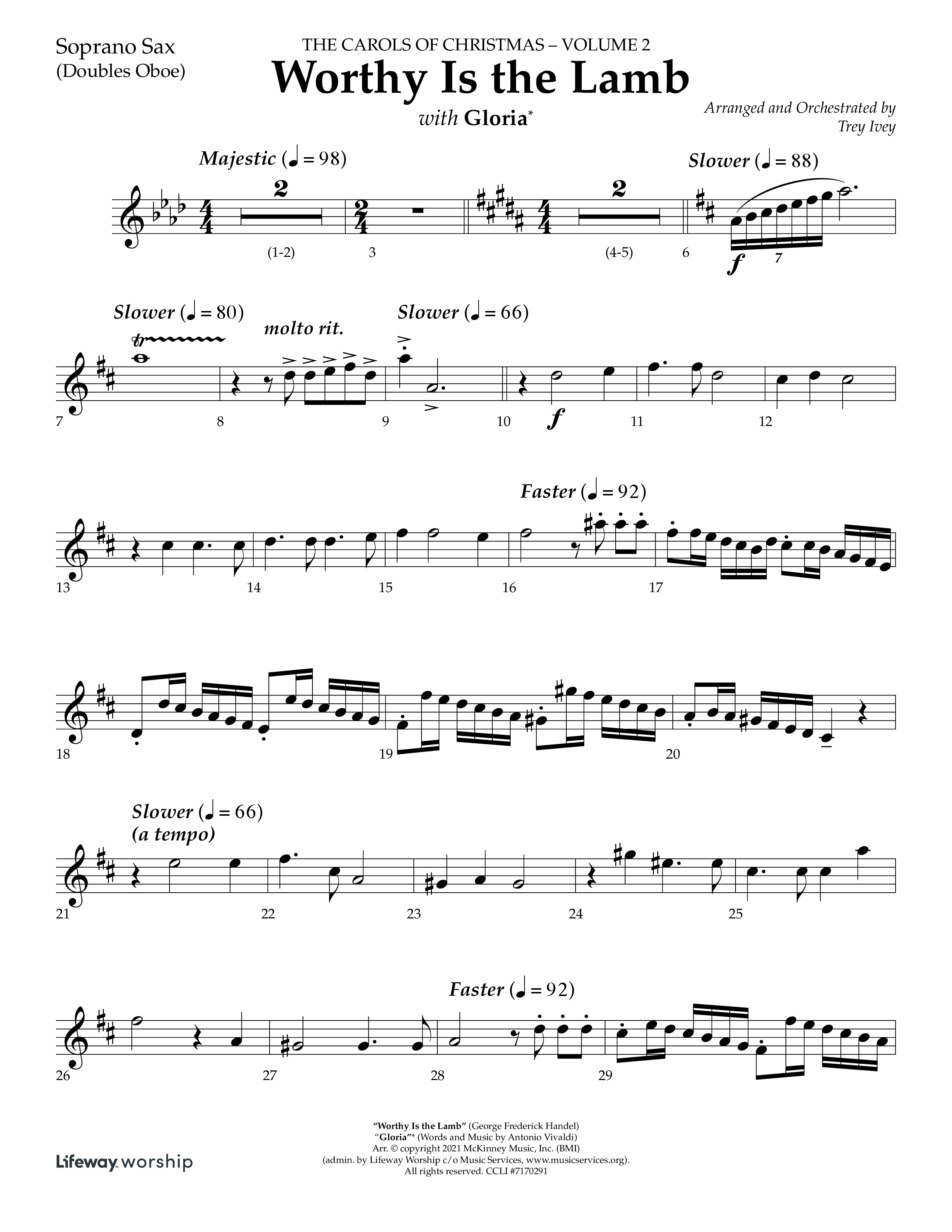 Worthy Is The Lamb (with Gloria) (Choral Anthem SATB) Soprano Sax (Lifeway Choral / Arr. Trey Ivey)