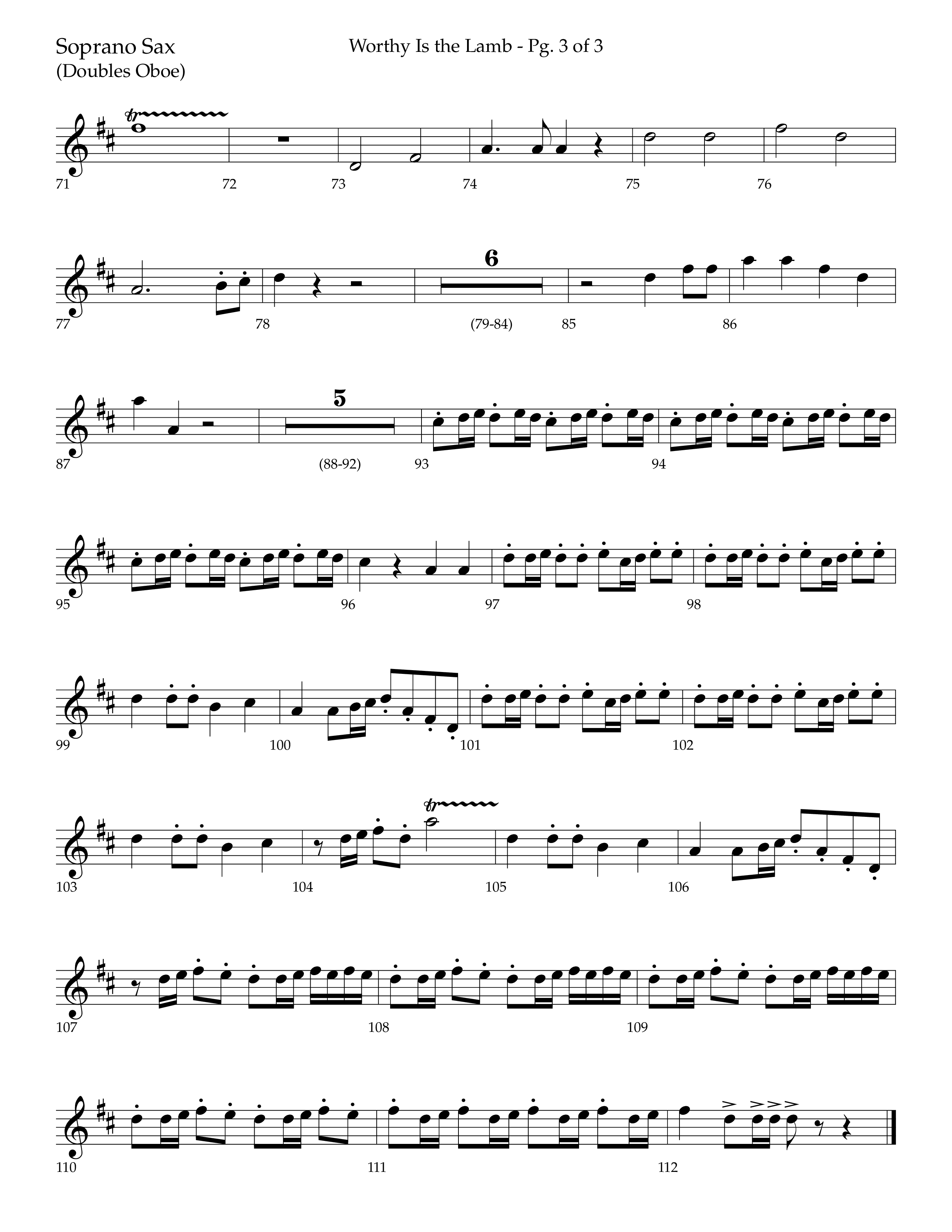 Worthy Is The Lamb (with Gloria) (Choral Anthem SATB) Soprano Sax (Lifeway Choral / Arr. Trey Ivey)