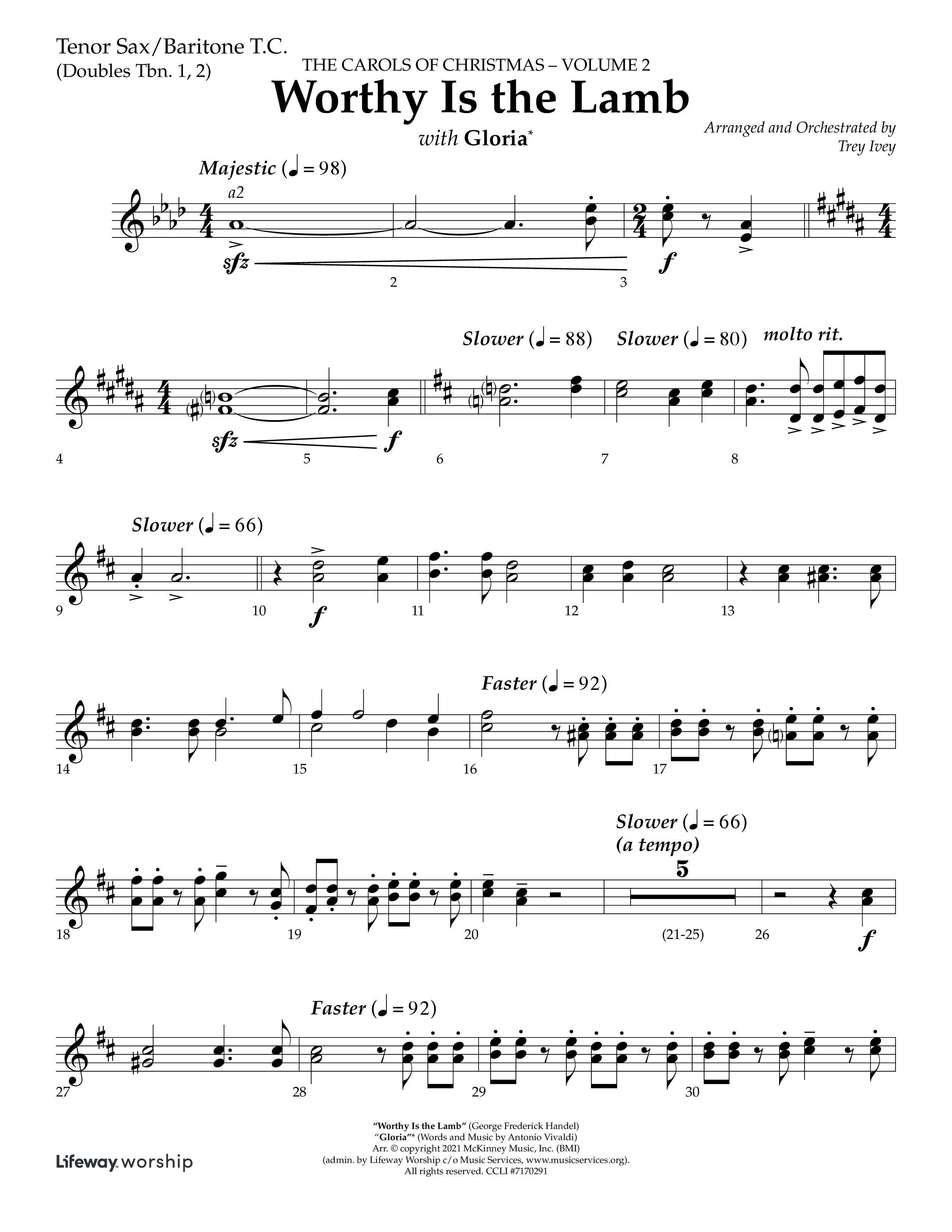 Worthy Is The Lamb (with Gloria) (Choral Anthem SATB) Tenor Sax/Baritone T.C. (Lifeway Choral / Arr. Trey Ivey)