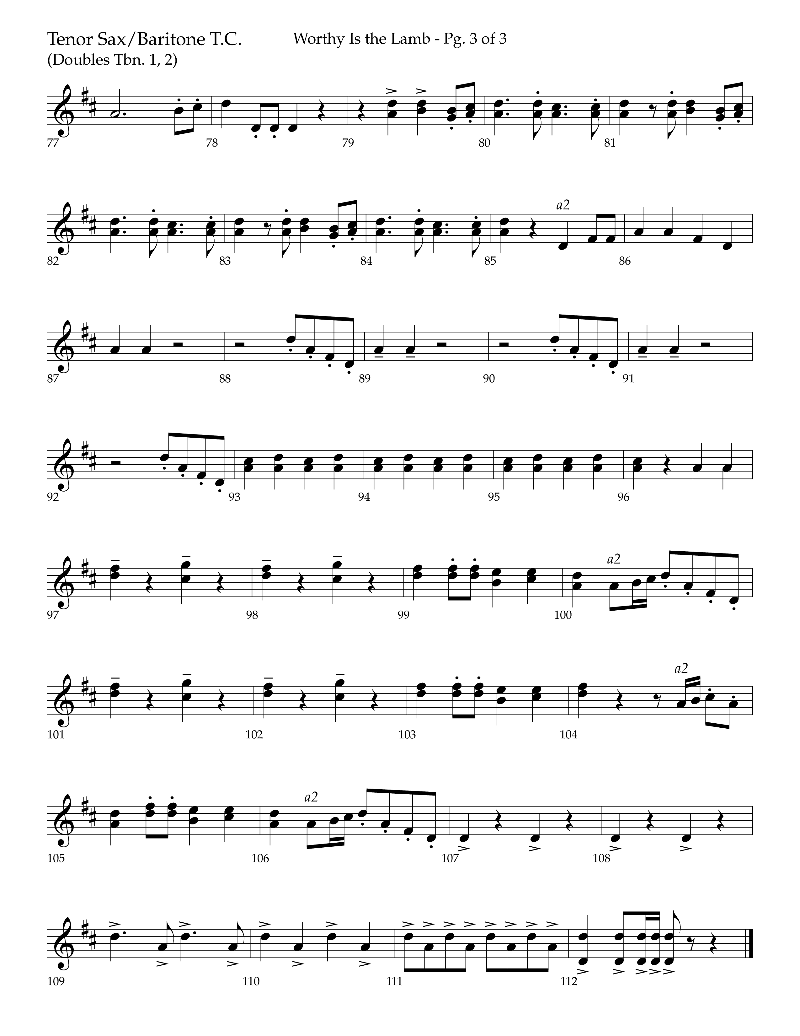 Worthy Is The Lamb (with Gloria) (Choral Anthem SATB) Tenor Sax/Baritone T.C. (Lifeway Choral / Arr. Trey Ivey)