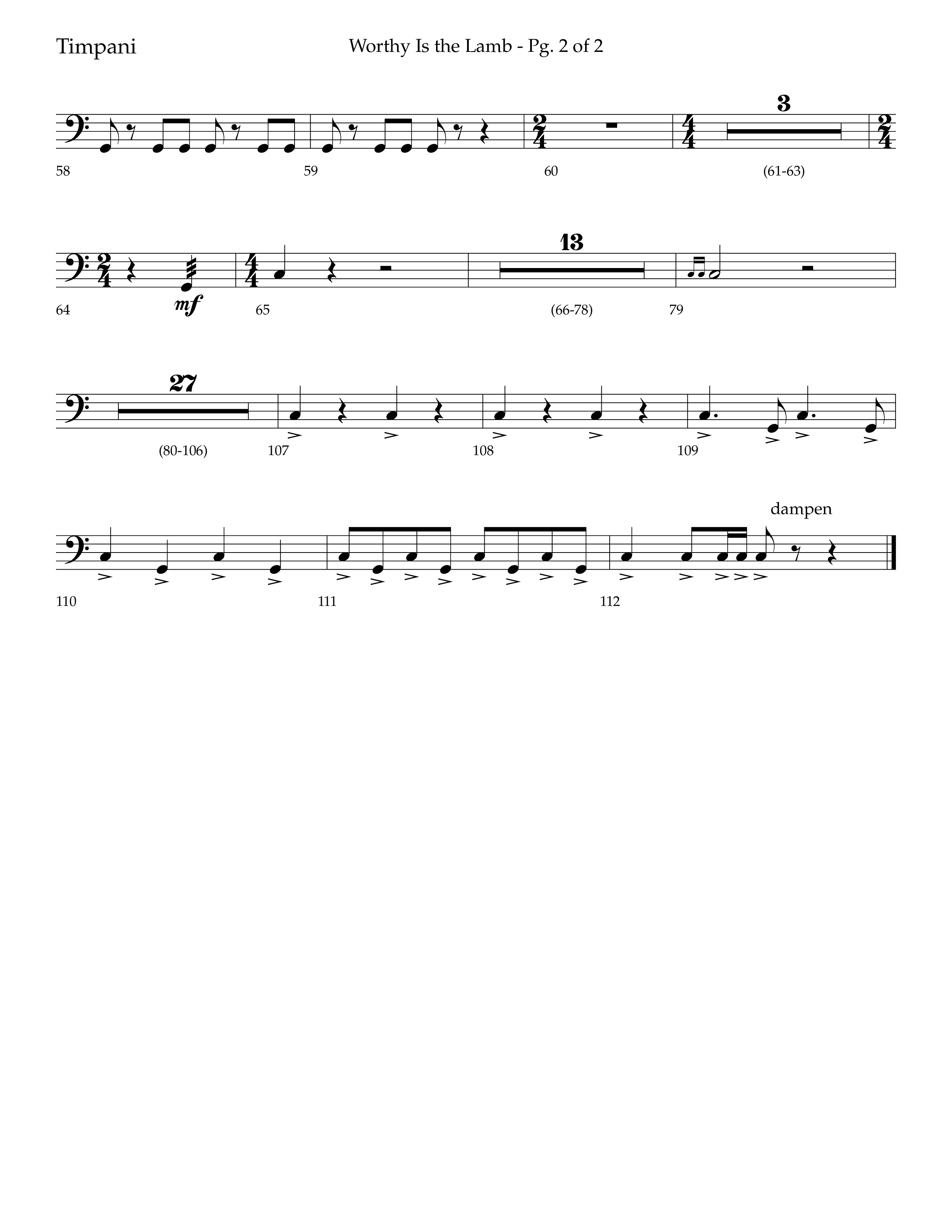 Worthy Is The Lamb (with Gloria) (Choral Anthem SATB) Timpani (Lifeway Choral / Arr. Trey Ivey)