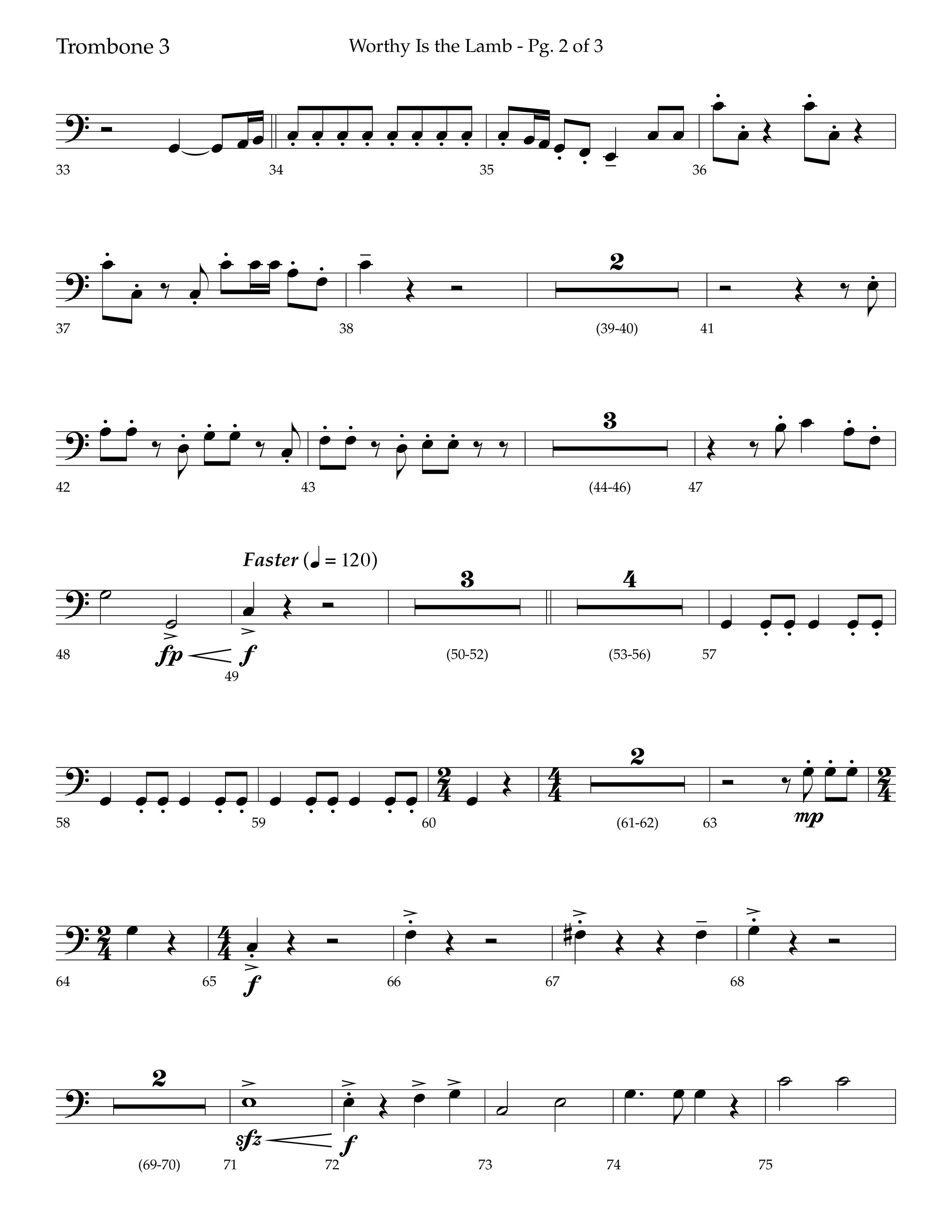 Worthy Is The Lamb (with Gloria) (Choral Anthem SATB) Trombone 3 (Lifeway Choral / Arr. Trey Ivey)