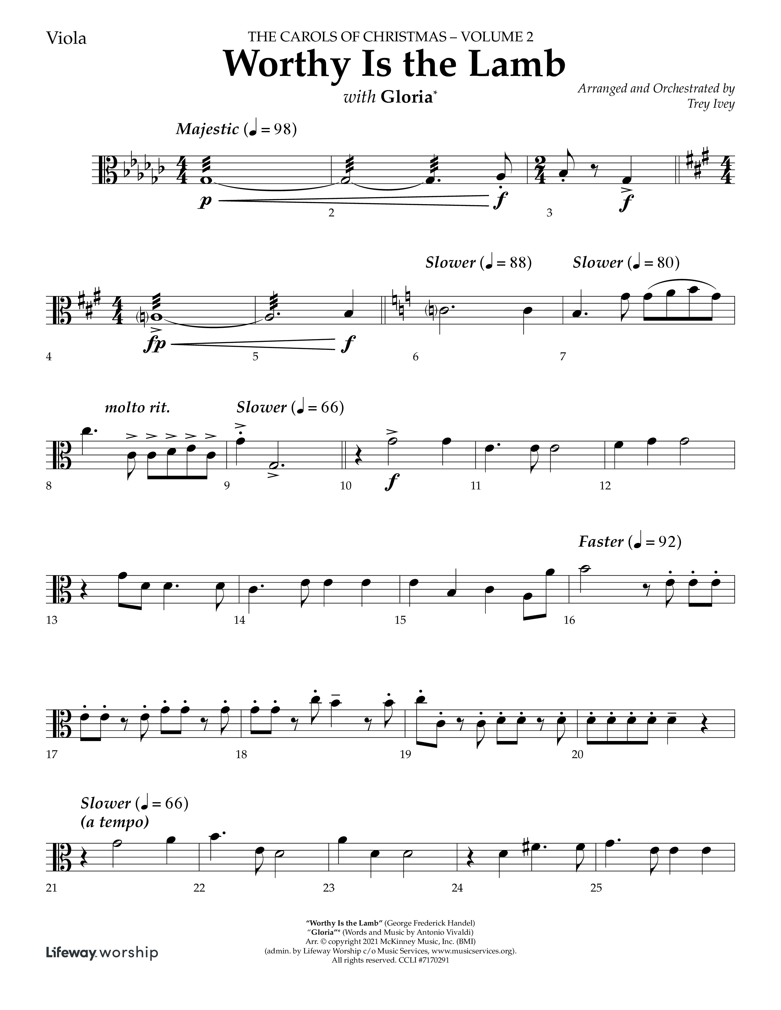 Worthy Is The Lamb (with Gloria) (Choral Anthem SATB) Viola (Lifeway Choral / Arr. Trey Ivey)
