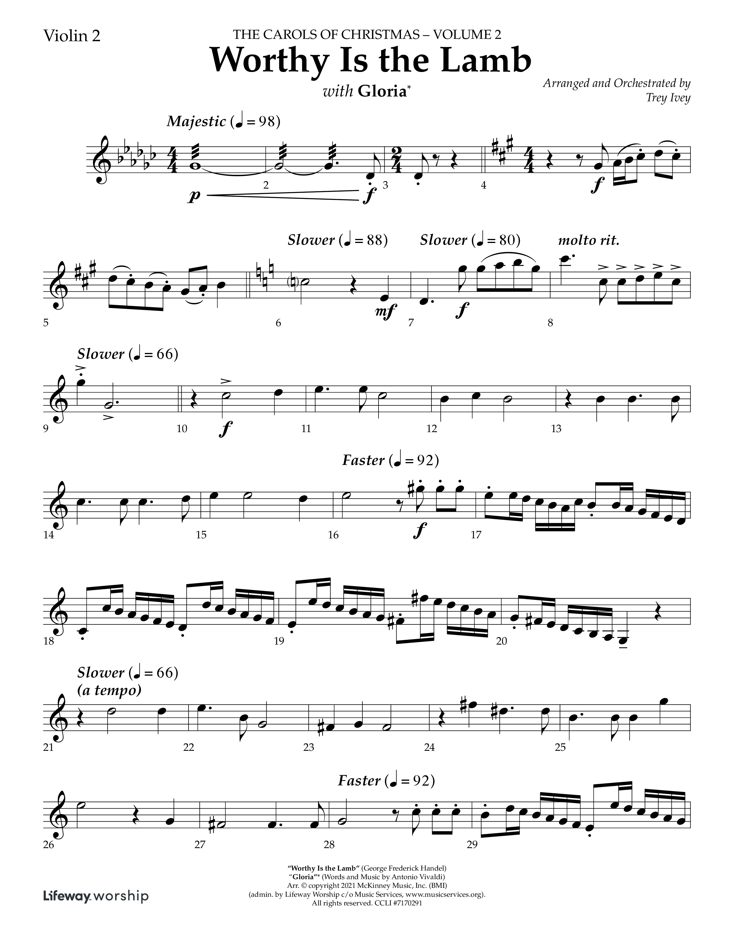 Worthy Is The Lamb (with Gloria) (Choral Anthem SATB) Violin 2 (Lifeway Choral / Arr. Trey Ivey)