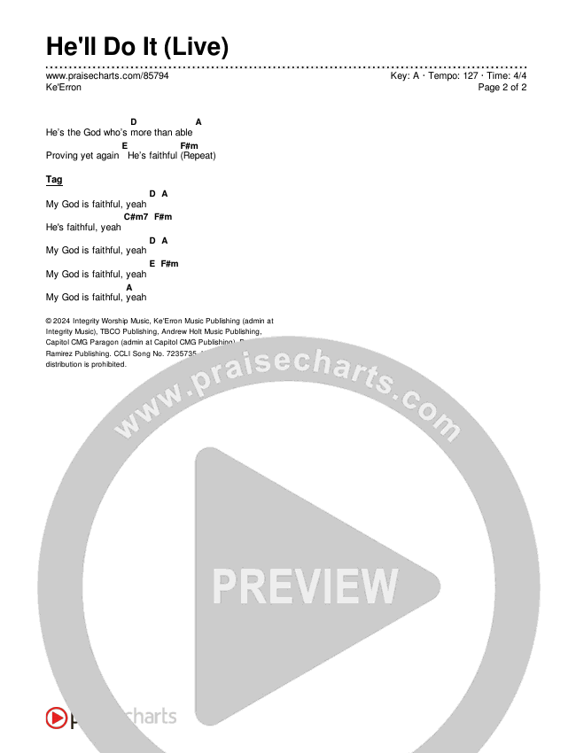 He'll Do It (Live) Chord Chart (Ke'Erron)
