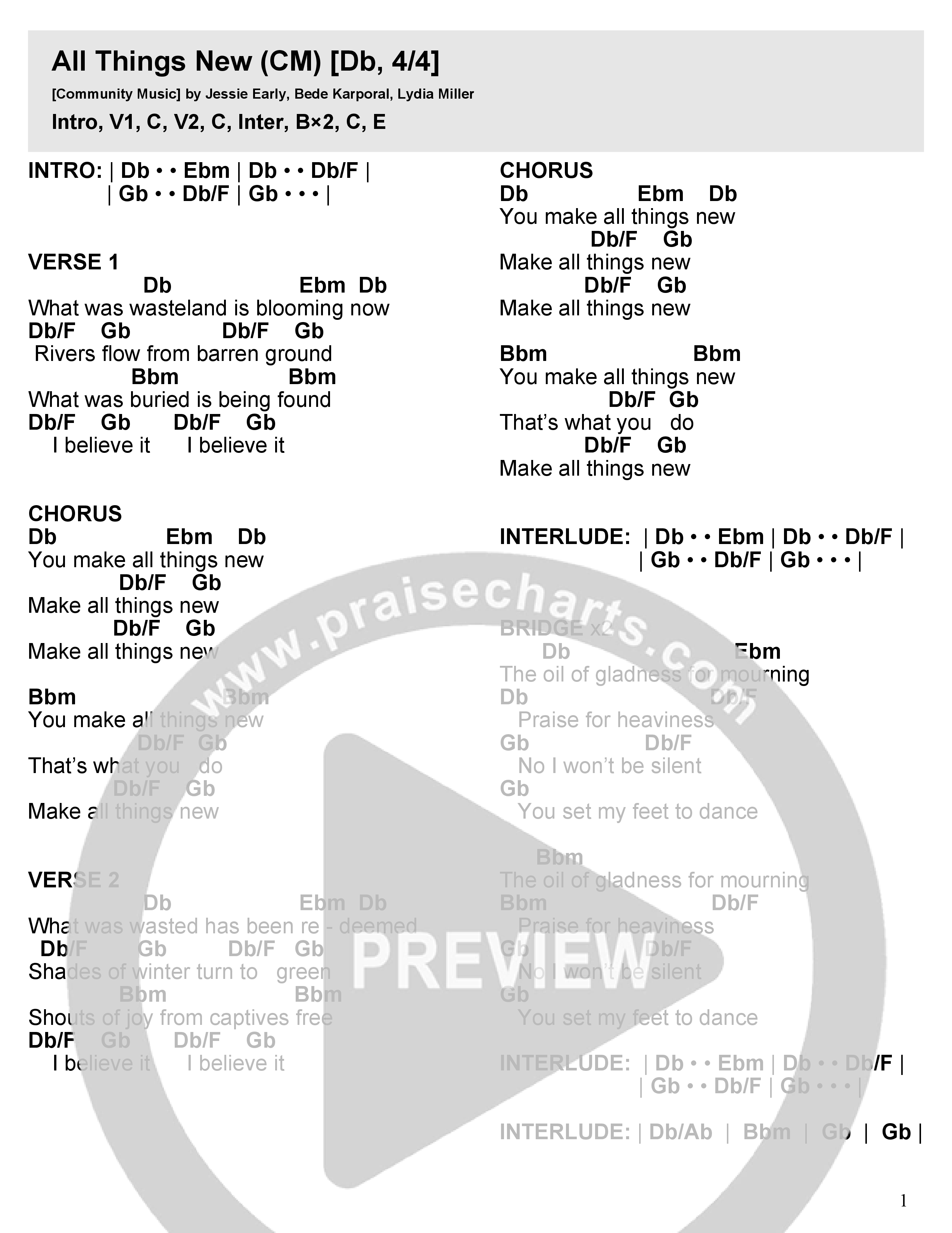All Things New Chord Chart (Community Music)