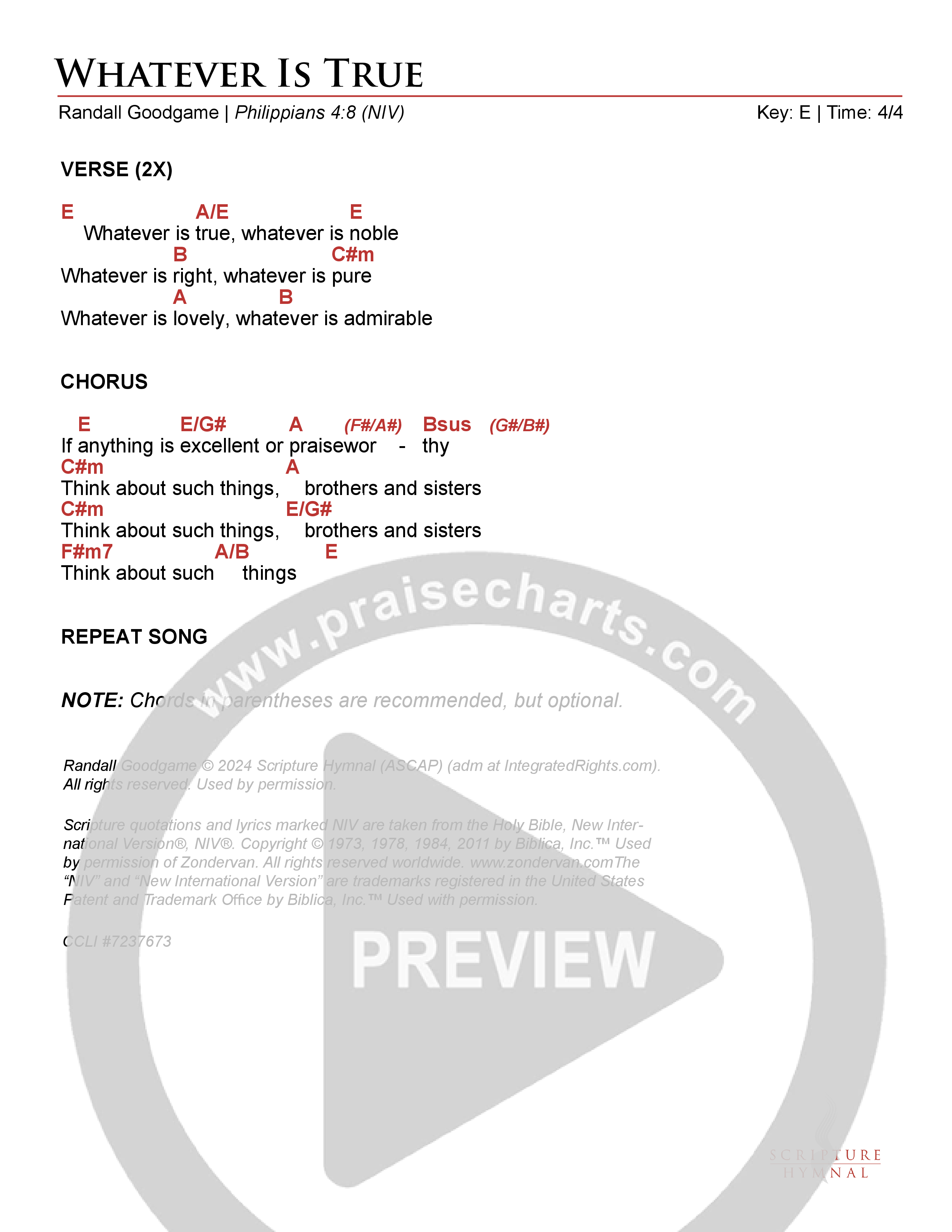 Whatever Is True Chord Chart (Scripture Hymnal)