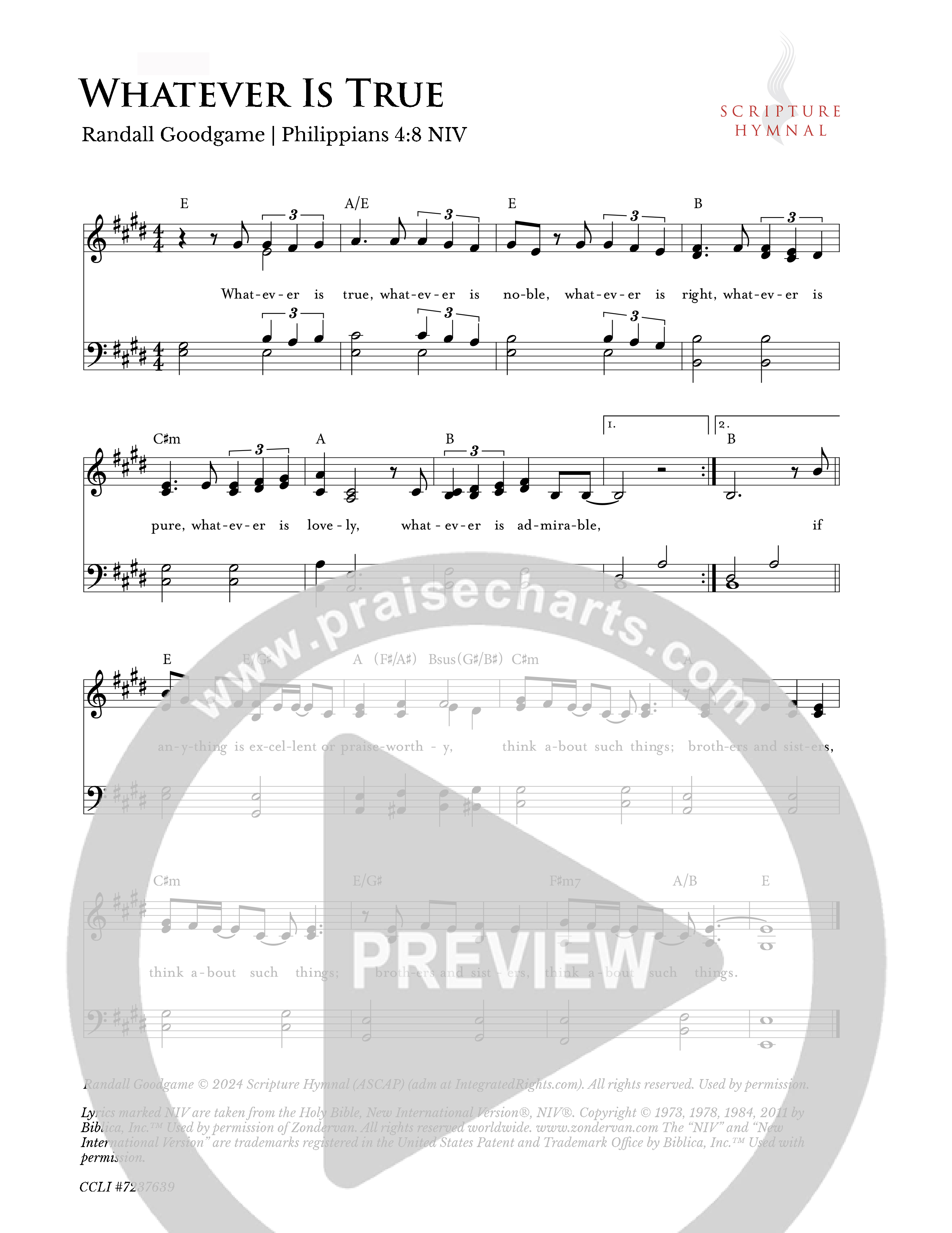 Whatever Is True Lead Sheet Melody (Scripture Hymnal)