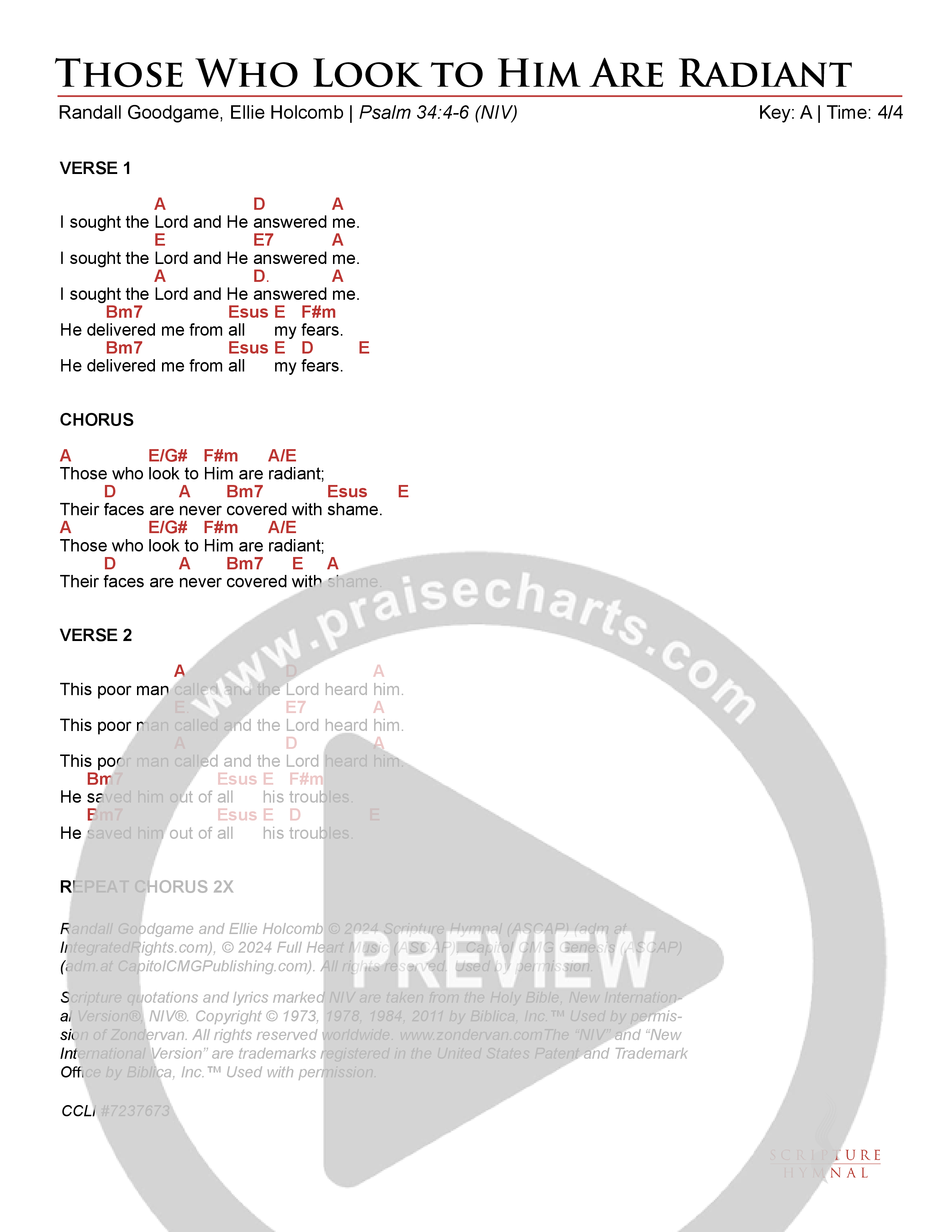 Those Who Look To Him Are Radiant Chord Chart (Scripture Hymnal)