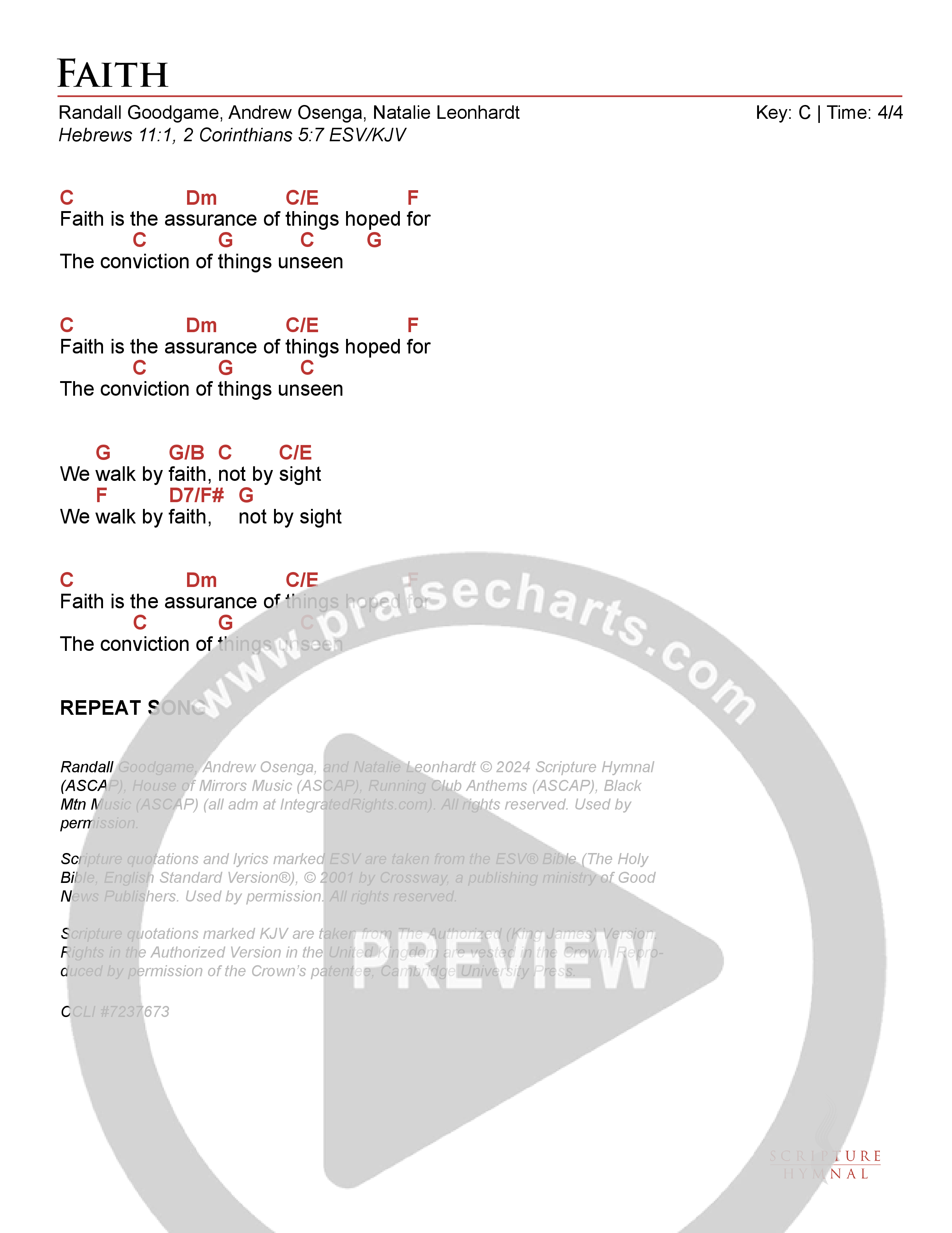 Faith Chord Chart (Scripture Hymnal)
