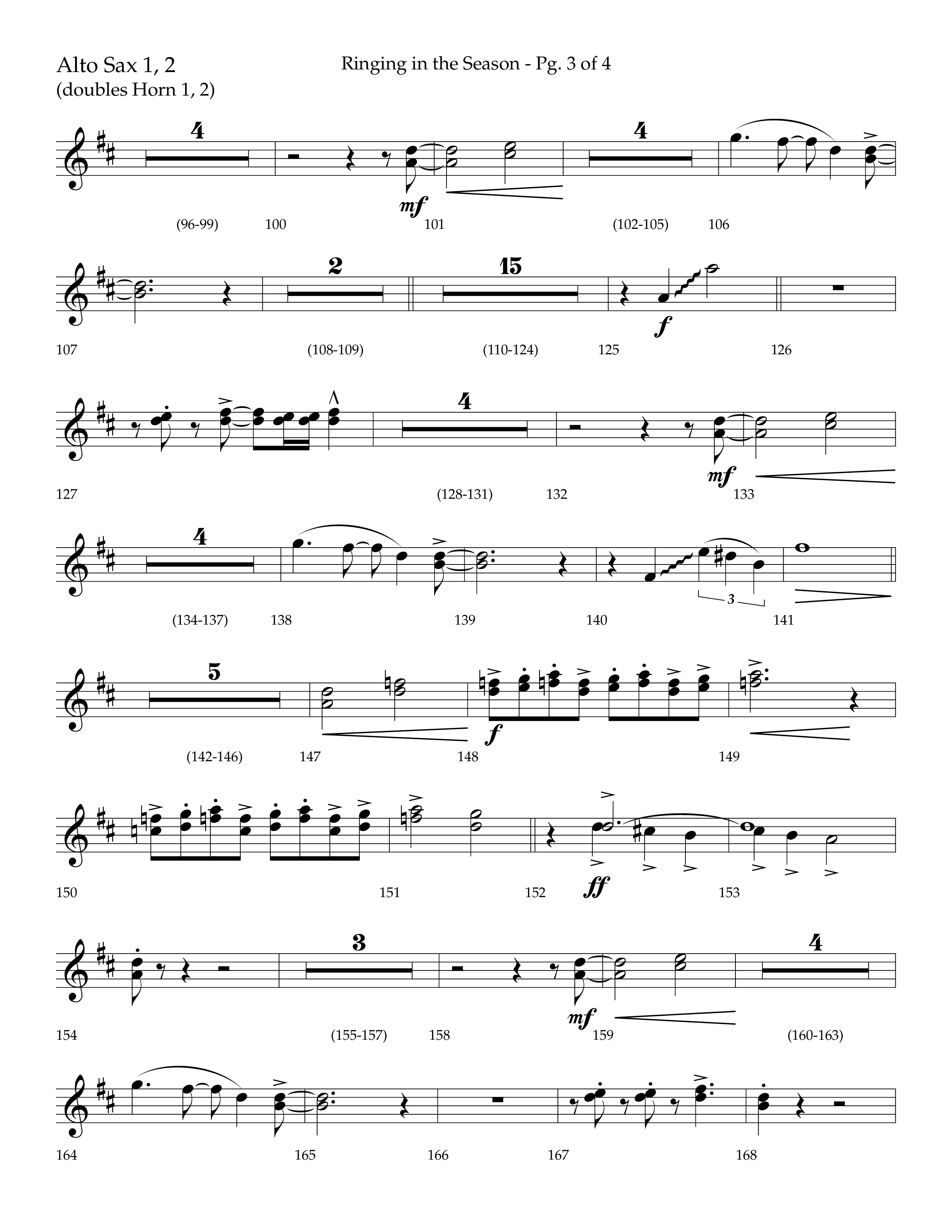 Ringing in the Season (with Ring All the Bells) (Choral Anthem SATB) Alto Sax 1/2 (Lifeway Choral / Arr. Bradley Knight)