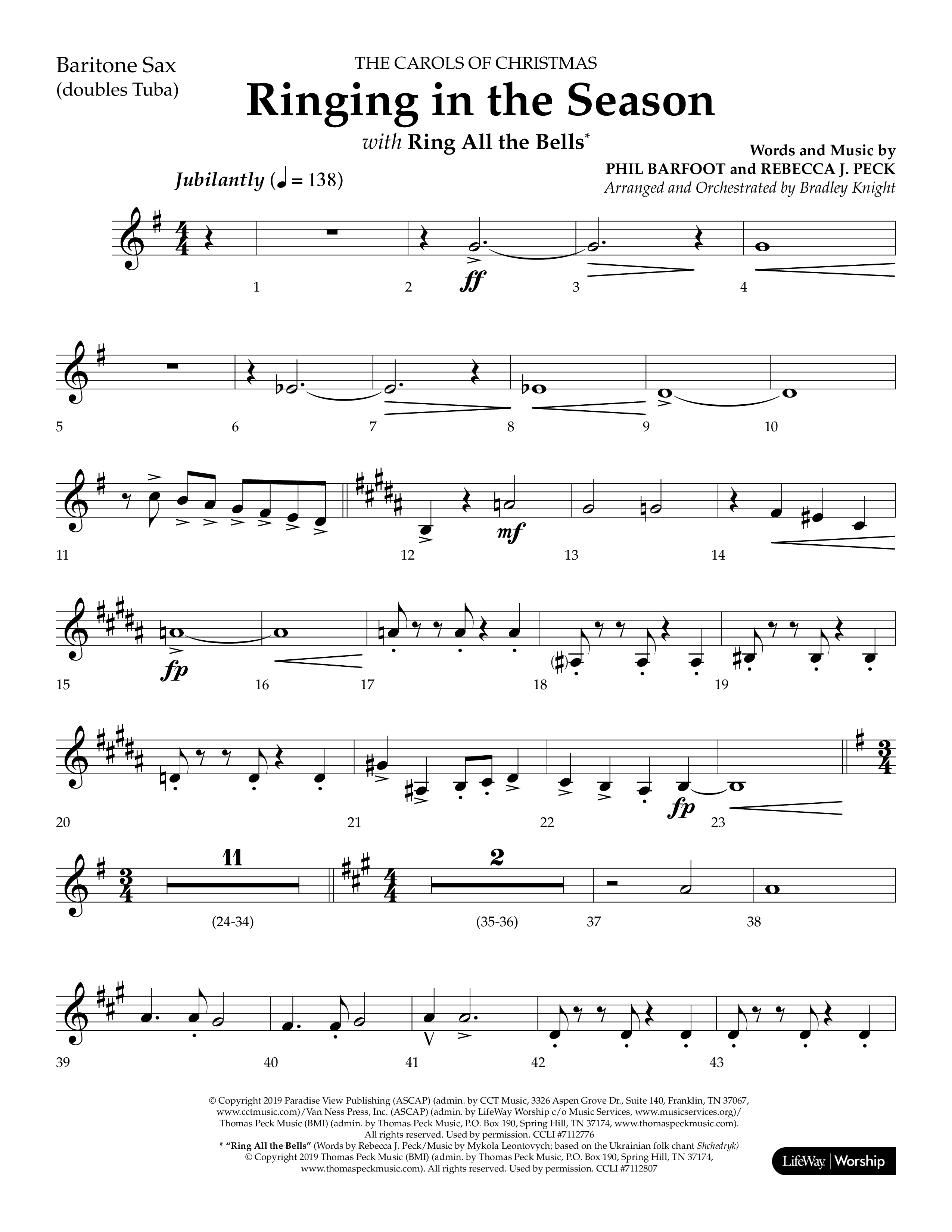Ringing in the Season (with Ring All the Bells) (Choral Anthem SATB) Bari Sax (Lifeway Choral / Arr. Bradley Knight)
