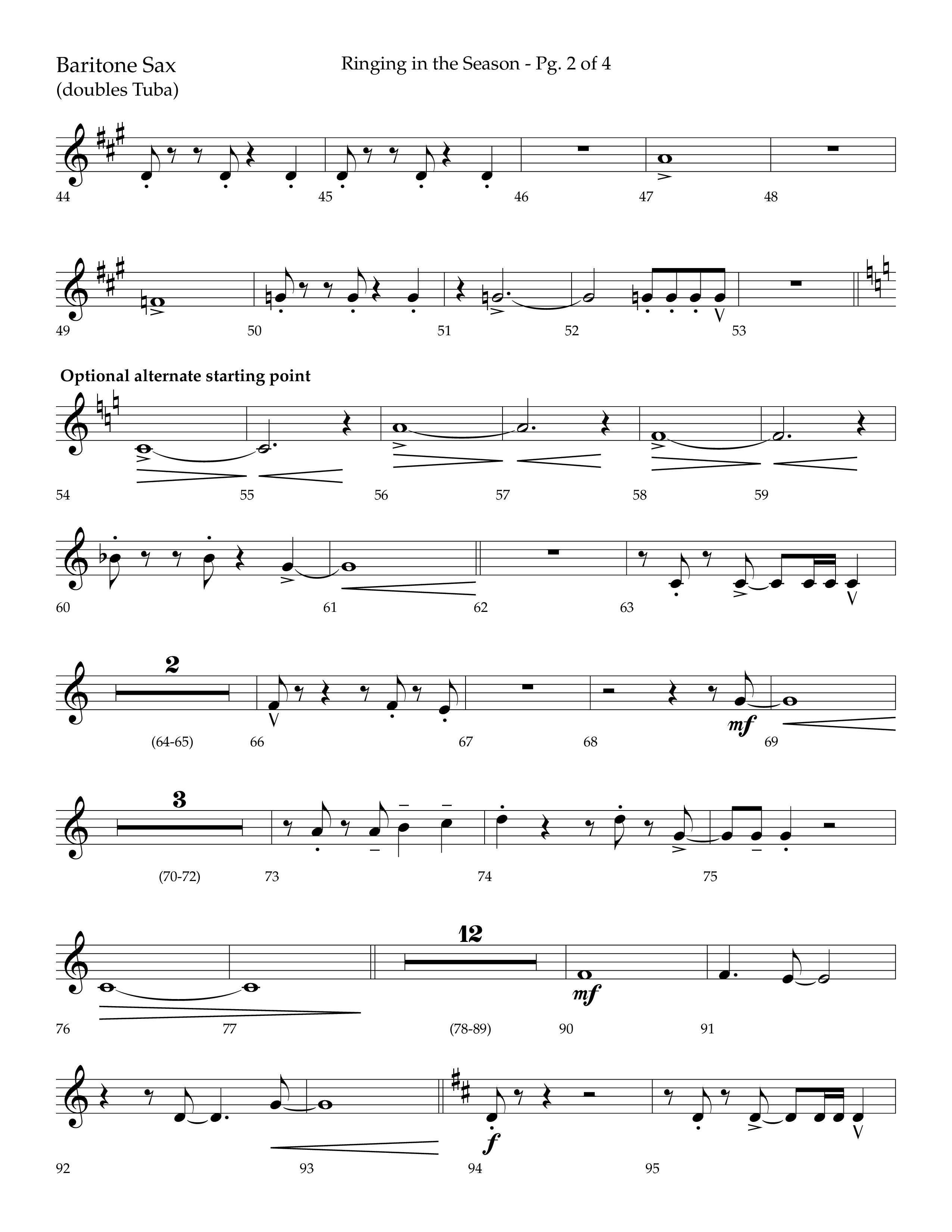 Ringing in the Season (with Ring All the Bells) (Choral Anthem SATB) Bari Sax (Lifeway Choral / Arr. Bradley Knight)