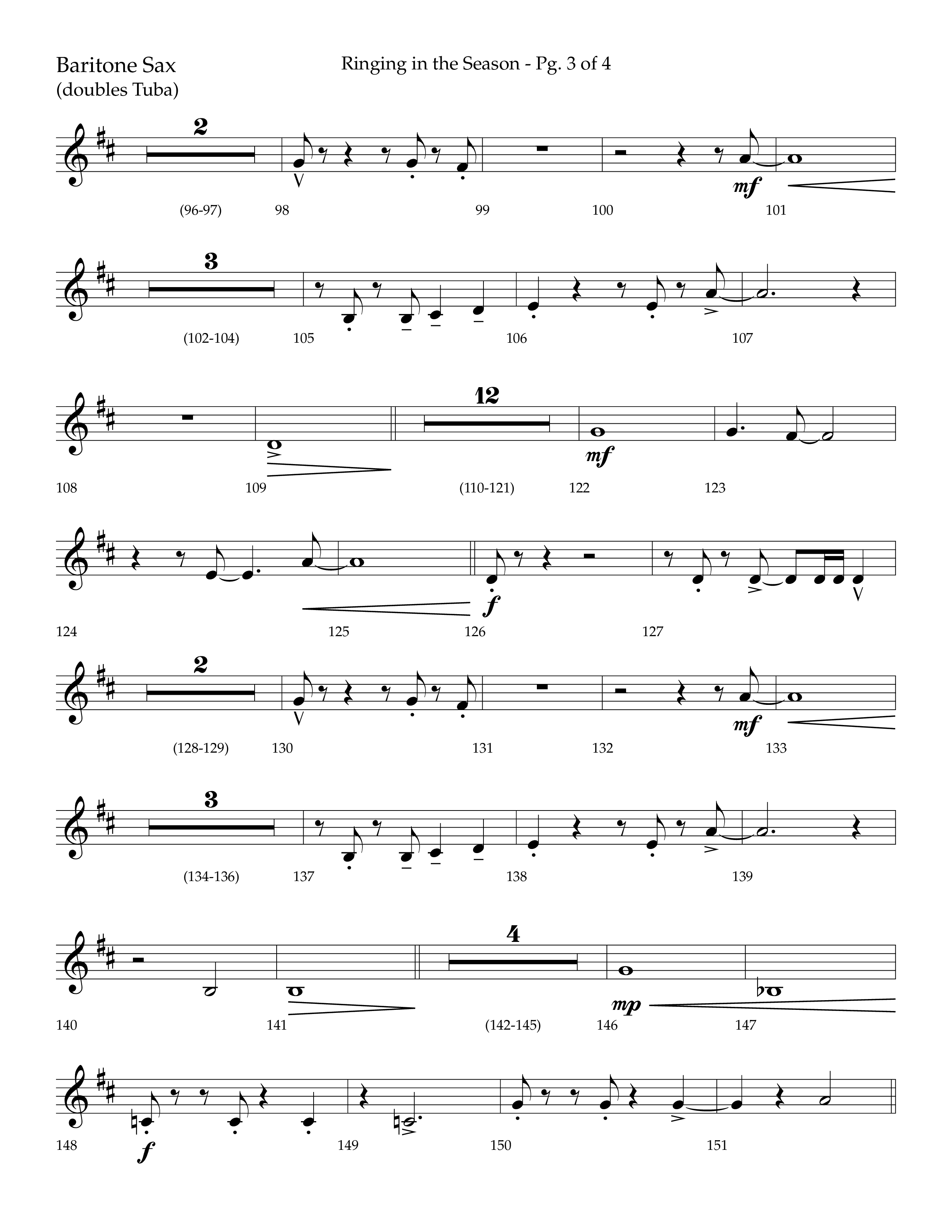 Ringing in the Season (with Ring All the Bells) (Choral Anthem SATB) Bari Sax (Lifeway Choral / Arr. Bradley Knight)