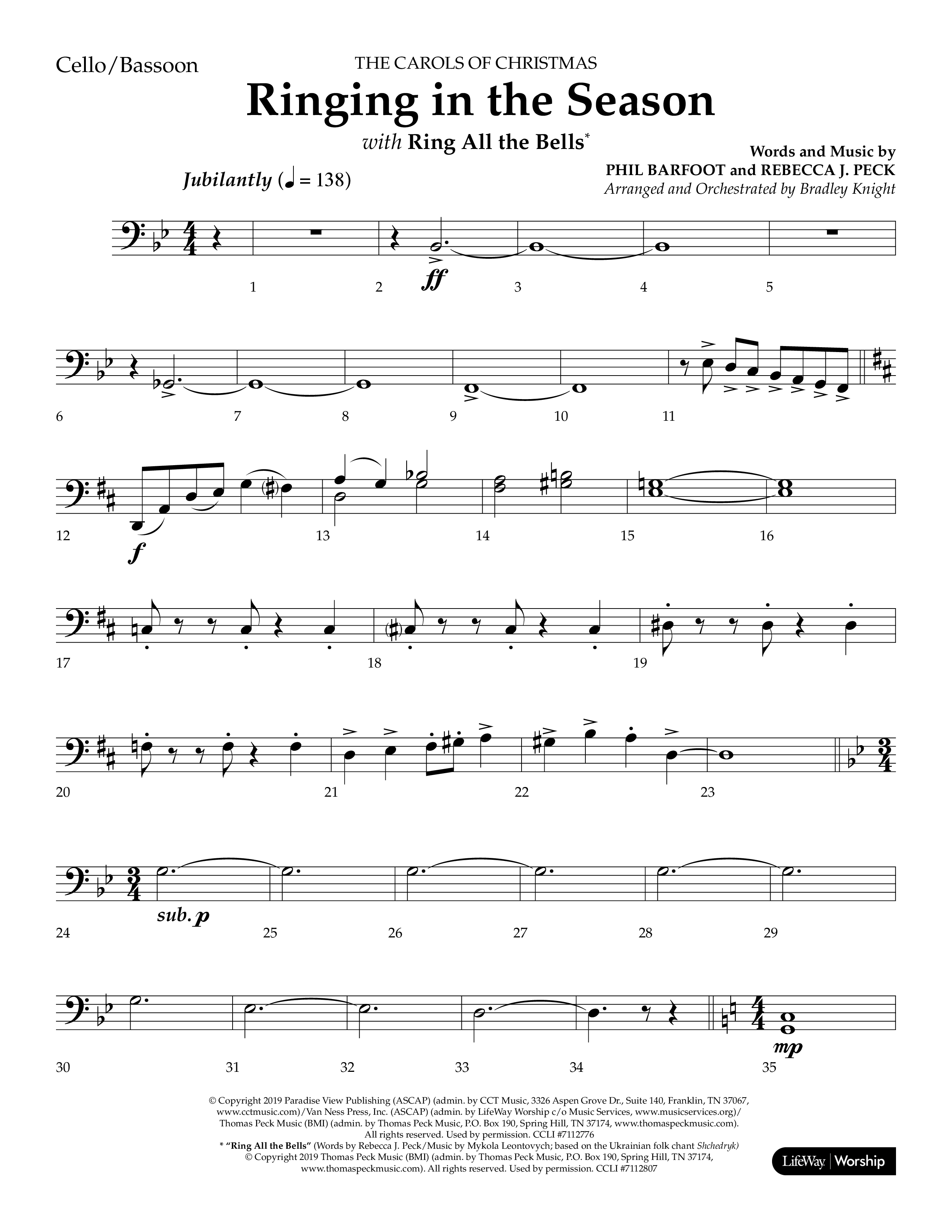 Ringing in the Season (with Ring All the Bells) (Choral Anthem SATB) Cello (Lifeway Choral / Arr. Bradley Knight)