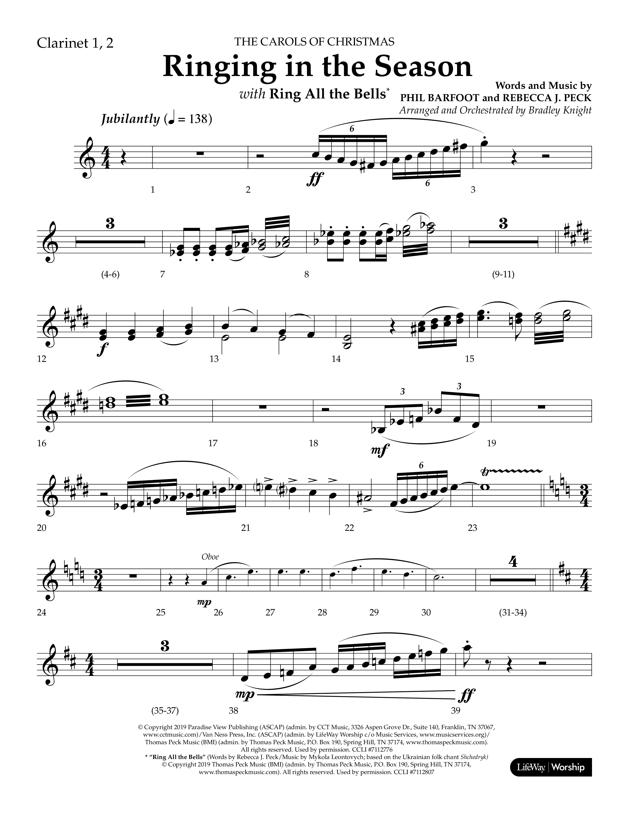 Ringing in the Season (with Ring All the Bells) (Choral Anthem SATB) Clarinet 1/2 (Lifeway Choral / Arr. Bradley Knight)