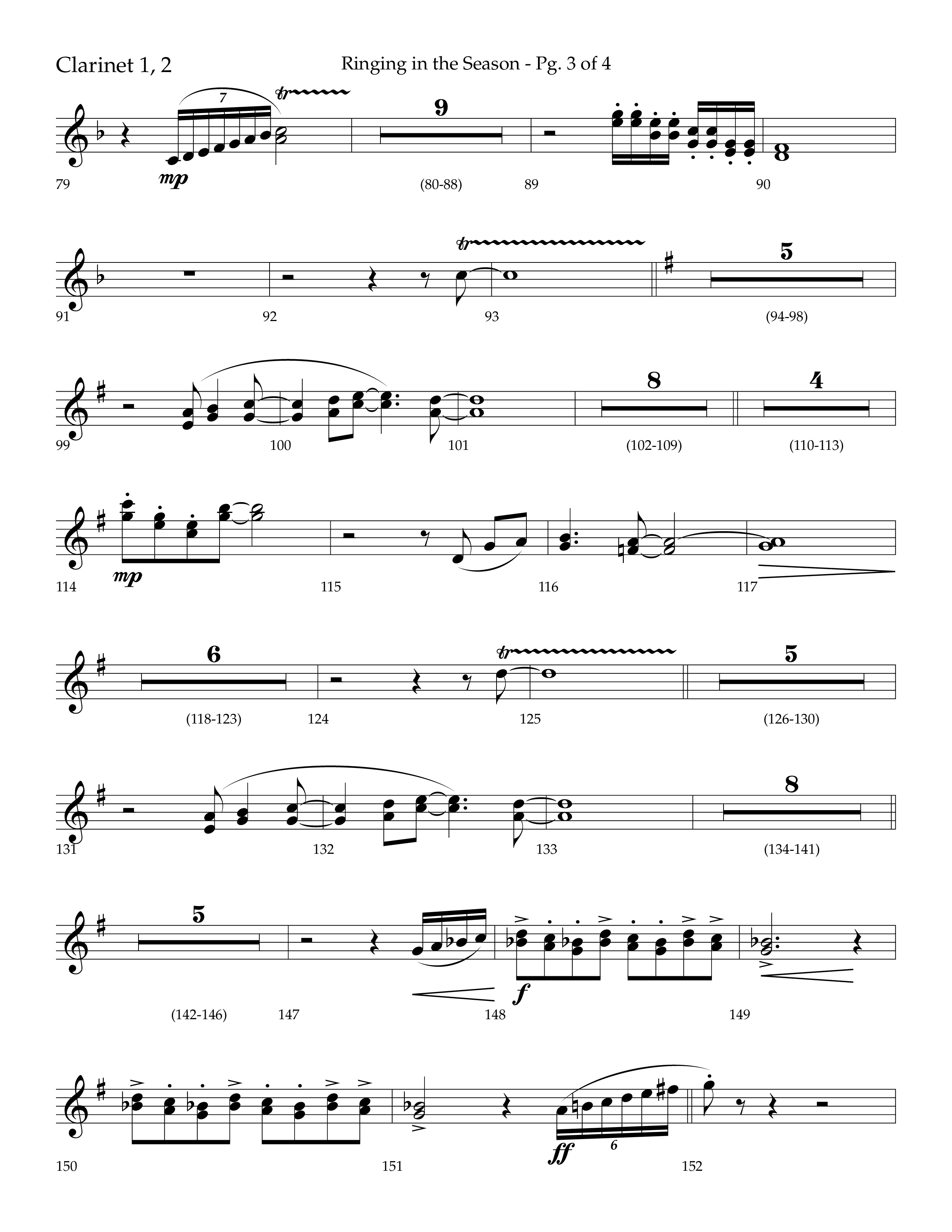 Ringing in the Season (with Ring All the Bells) (Choral Anthem SATB) Clarinet 1/2 (Lifeway Choral / Arr. Bradley Knight)