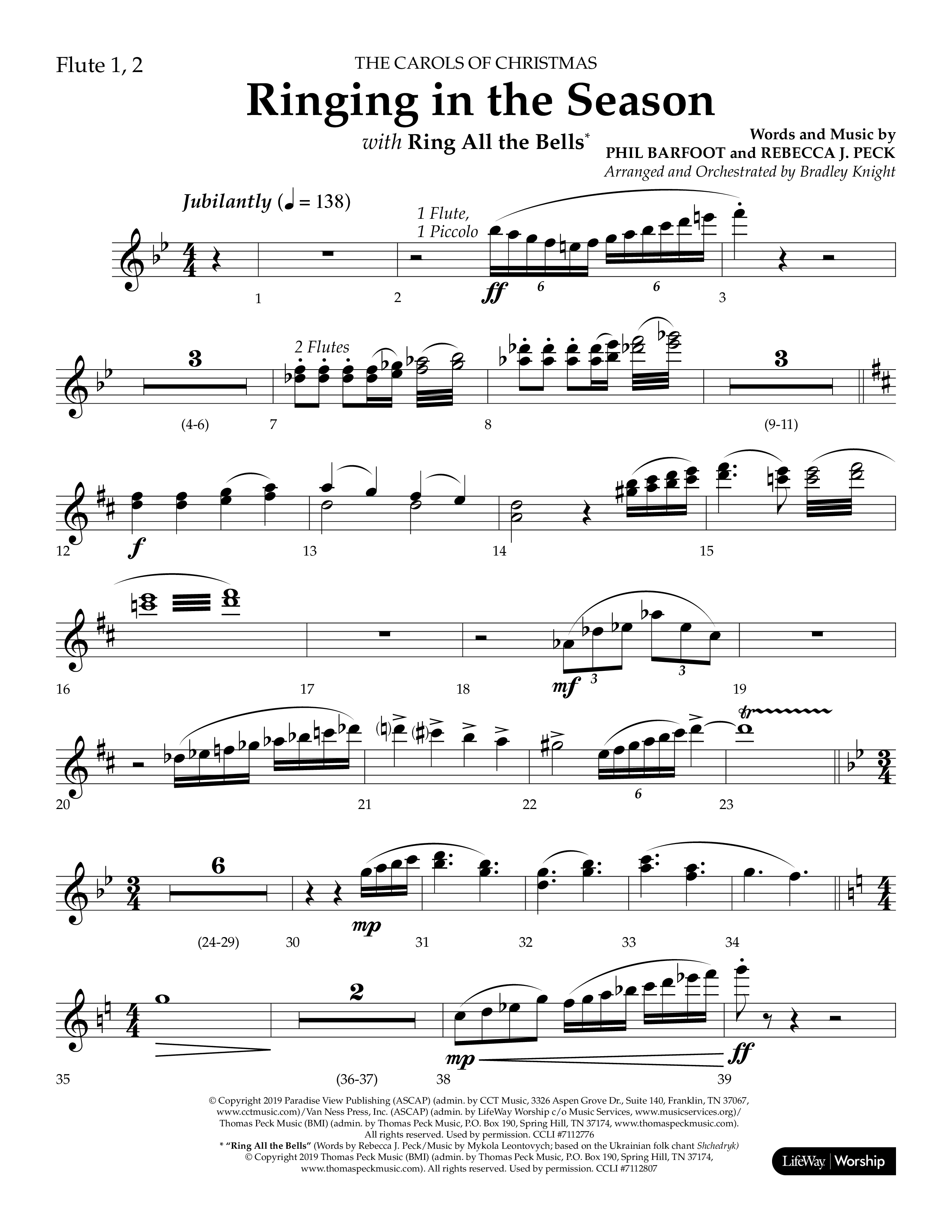 Ringing in the Season (with Ring All the Bells) (Choral Anthem SATB) Flute 1/2 (Lifeway Choral / Arr. Bradley Knight)