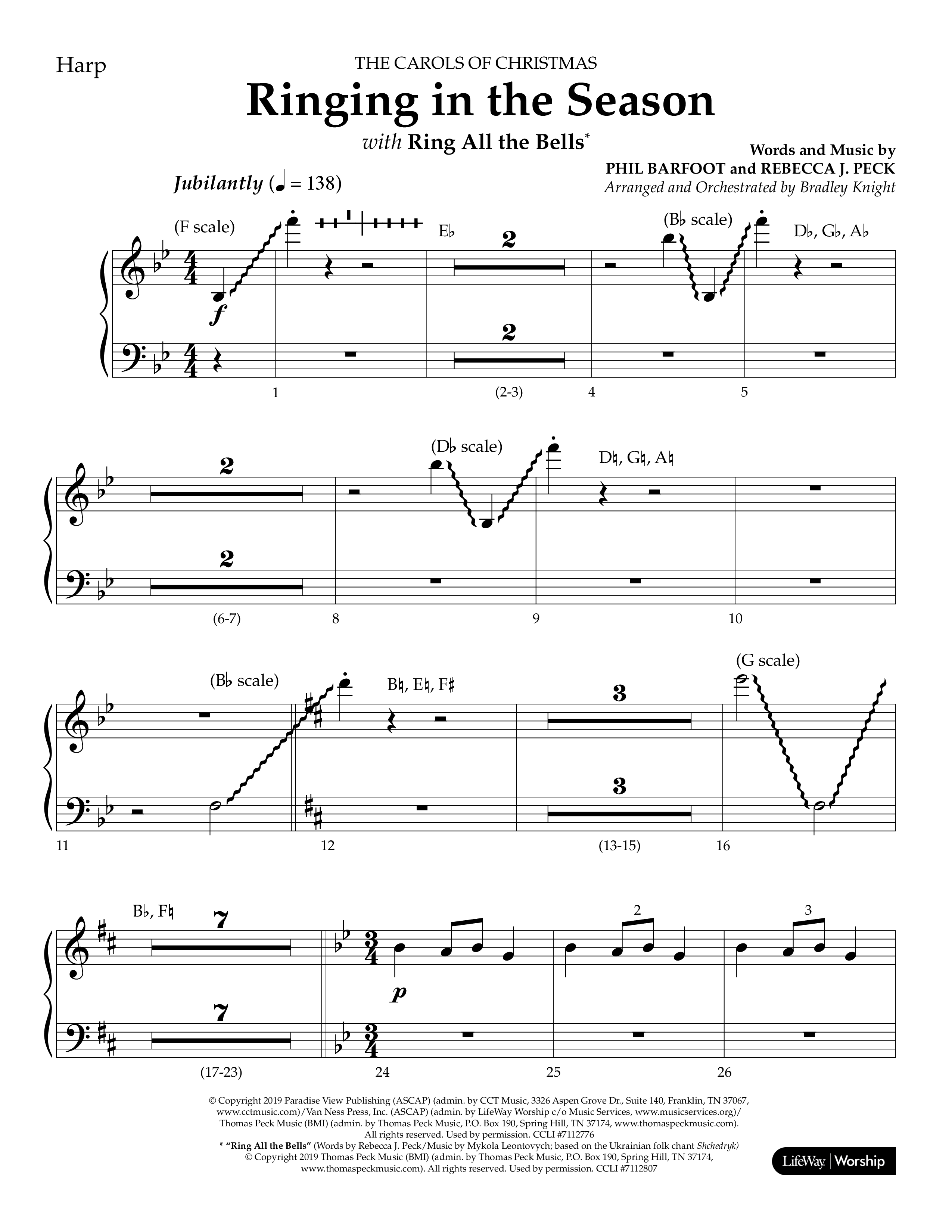 Ringing in the Season (with Ring All the Bells) (Choral Anthem SATB) Harp (Lifeway Choral / Arr. Bradley Knight)