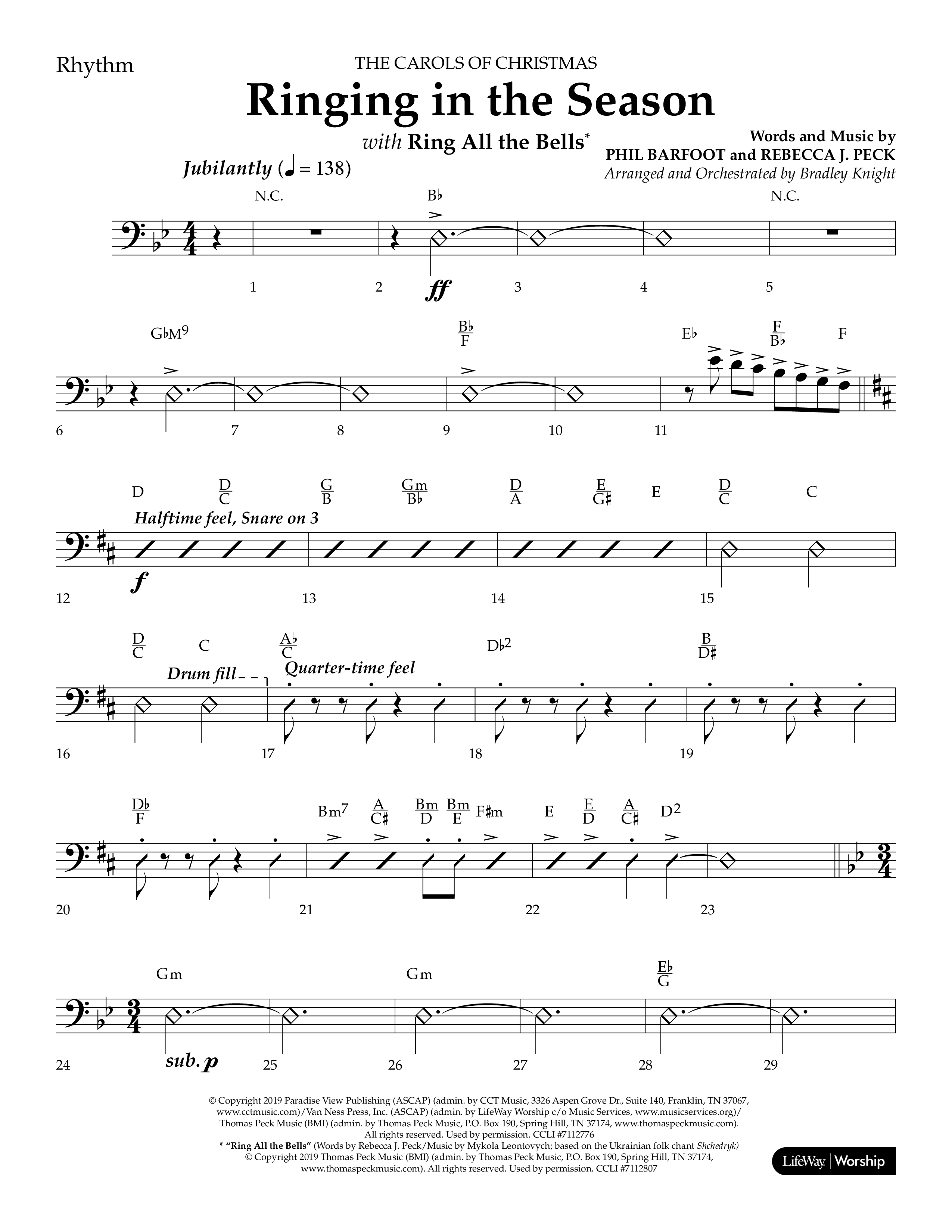 Ringing in the Season (with Ring All the Bells) (Choral Anthem SATB) Rhythm Chart (Lifeway Choral / Arr. Bradley Knight)