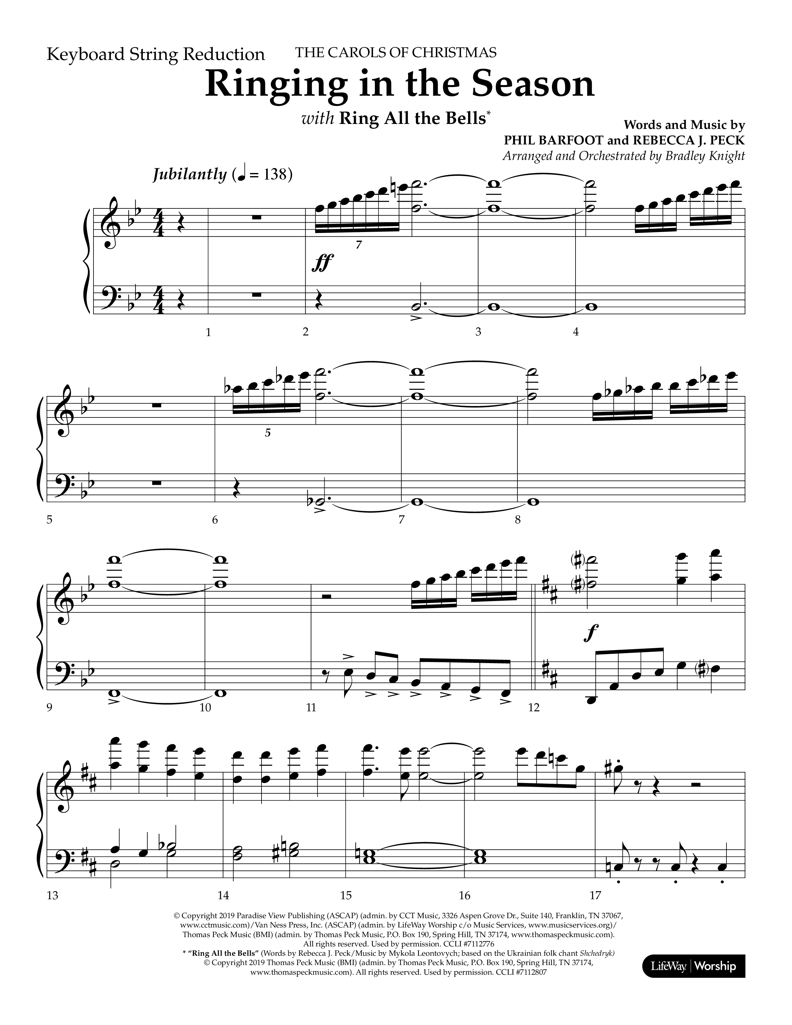 Ringing in the Season (with Ring All the Bells) (Choral Anthem SATB) String Reduction (Lifeway Choral / Arr. Bradley Knight)