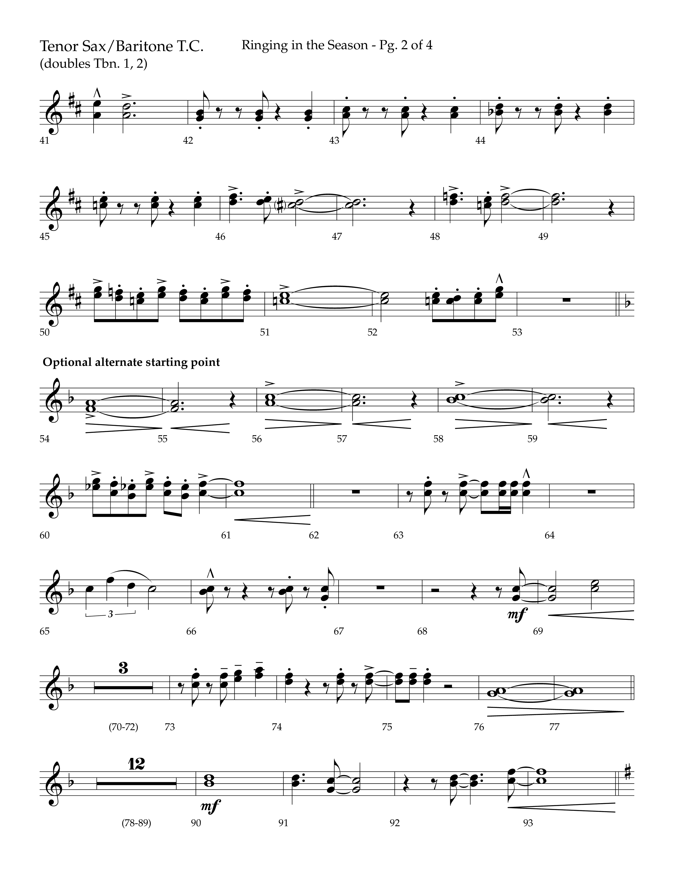Ringing in the Season (with Ring All the Bells) (Choral Anthem SATB) Tenor Sax/Baritone T.C. (Lifeway Choral / Arr. Bradley Knight)