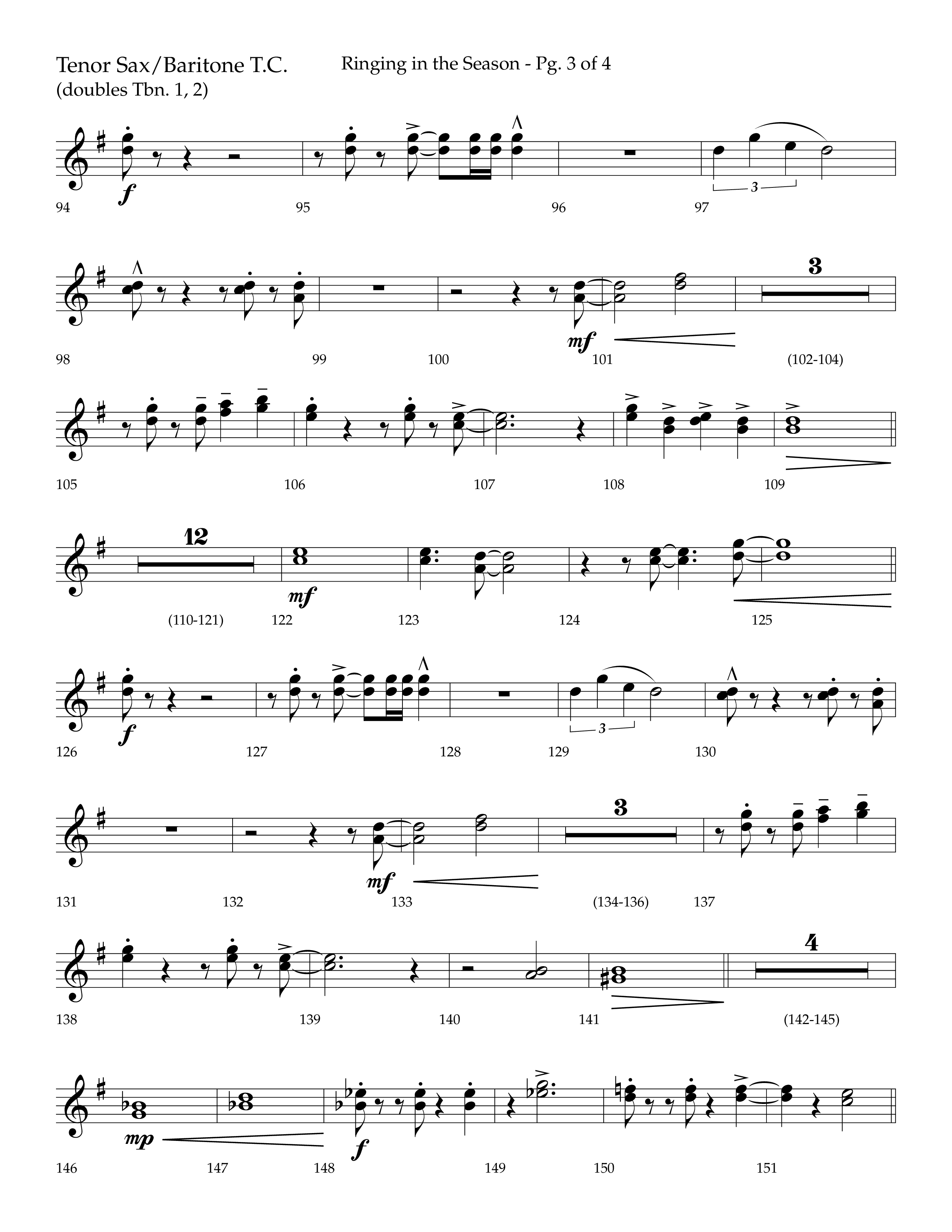 Ringing in the Season (with Ring All the Bells) (Choral Anthem SATB) Tenor Sax/Baritone T.C. (Lifeway Choral / Arr. Bradley Knight)