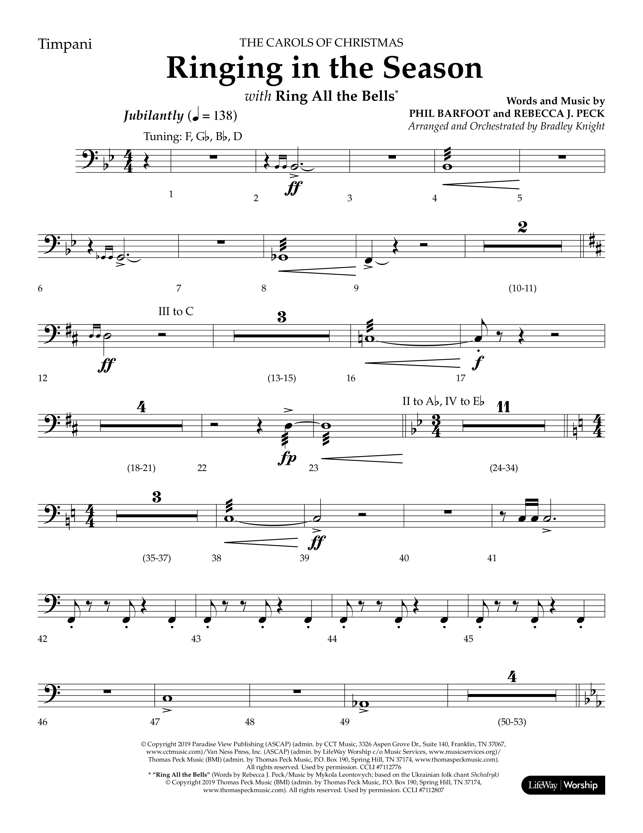 Ringing in the Season (with Ring All the Bells) (Choral Anthem SATB) Timpani (Lifeway Choral / Arr. Bradley Knight)