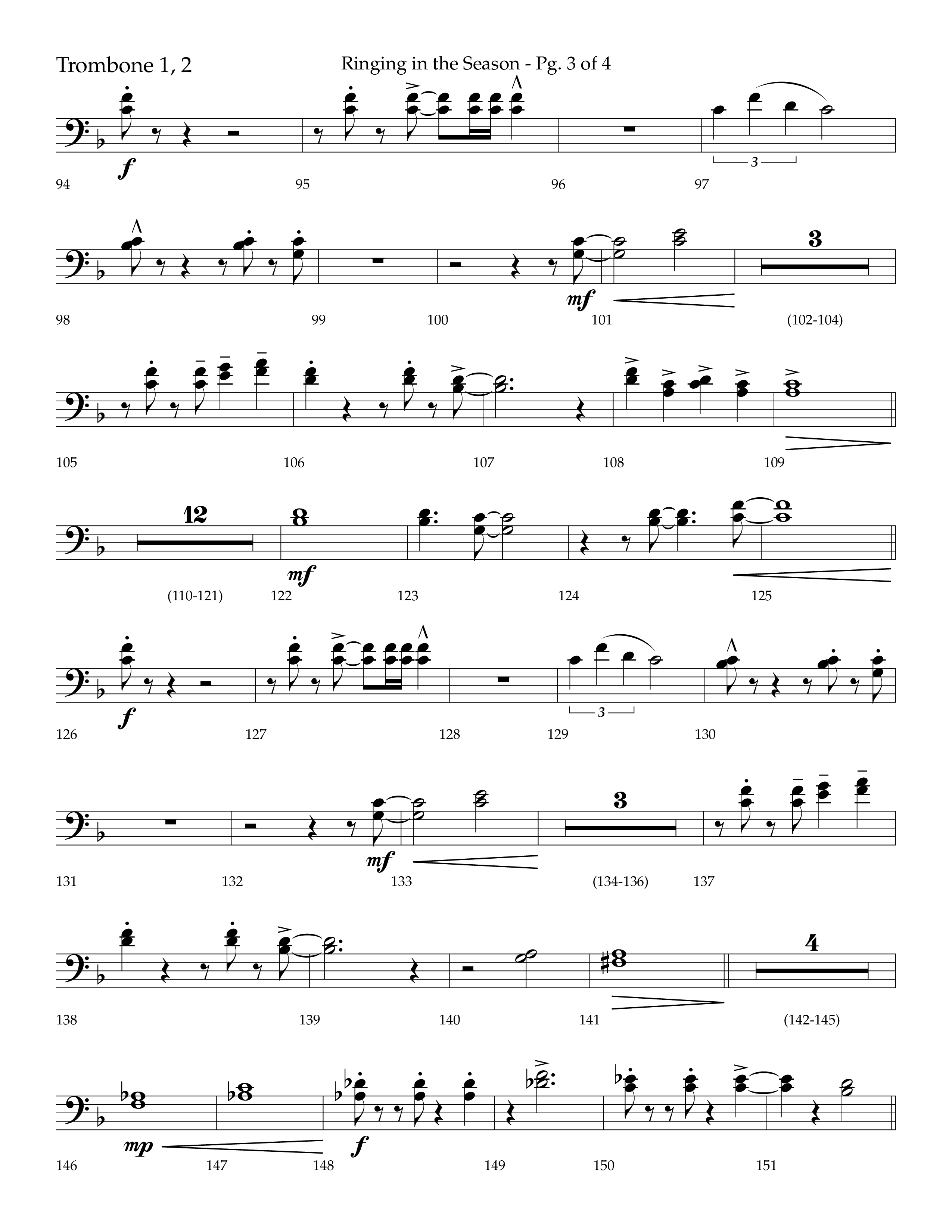 Ringing in the Season (with Ring All the Bells) (Choral Anthem SATB) Trombone 1/2 (Lifeway Choral / Arr. Bradley Knight)