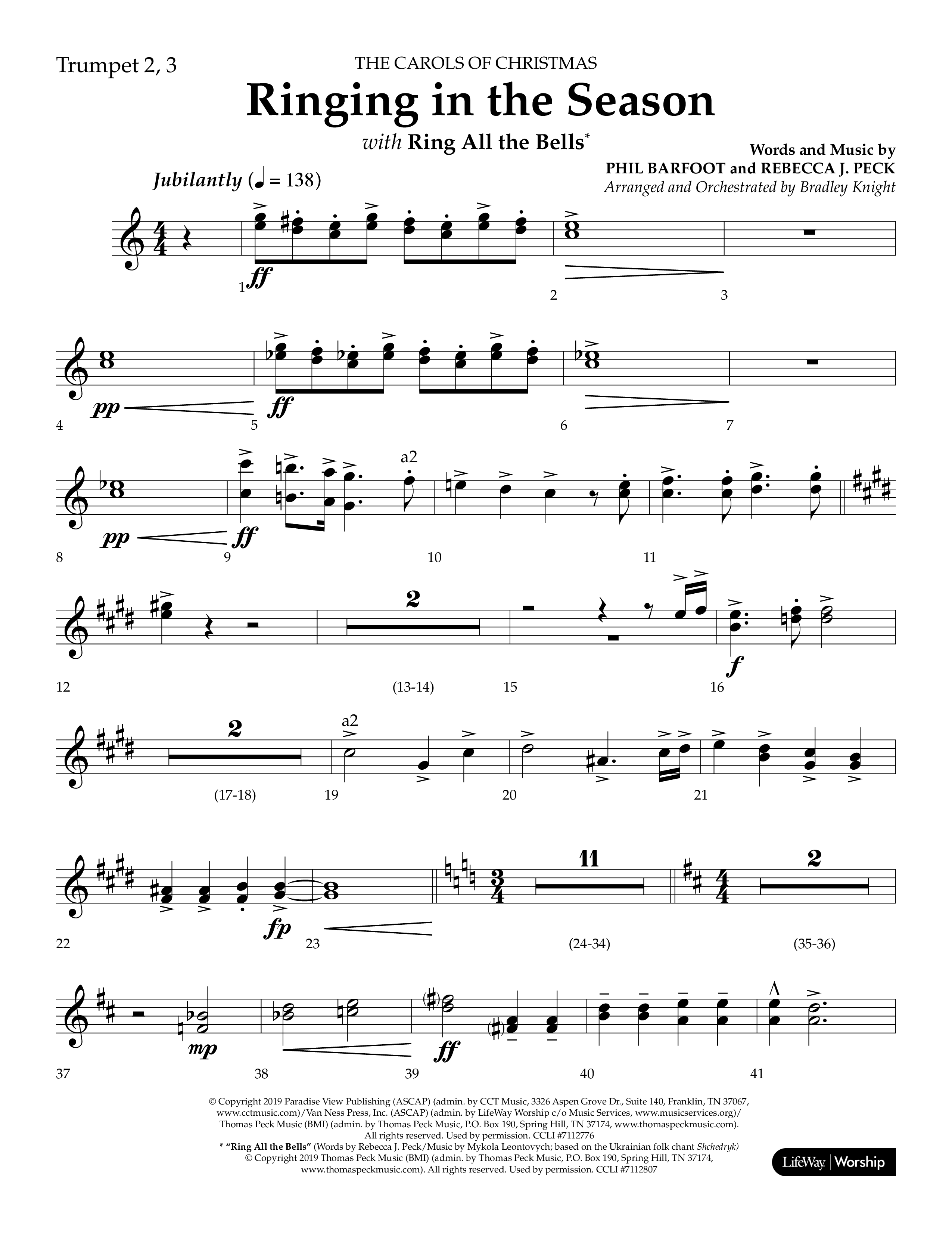 Ringing in the Season (with Ring All the Bells) (Choral Anthem SATB) Trumpet 2/3 (Lifeway Choral / Arr. Bradley Knight)