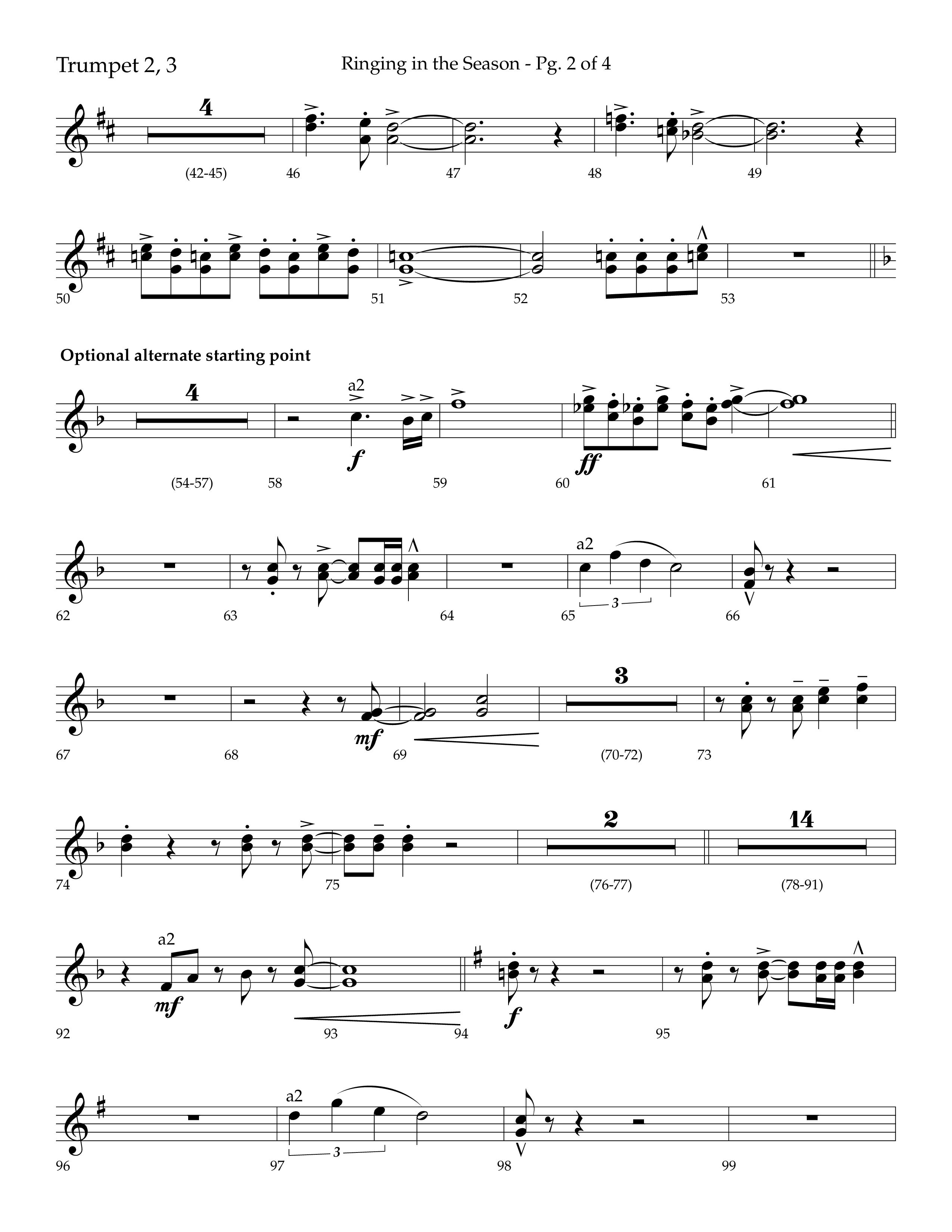 Ringing in the Season (with Ring All the Bells) (Choral Anthem SATB) Trumpet 2/3 (Lifeway Choral / Arr. Bradley Knight)