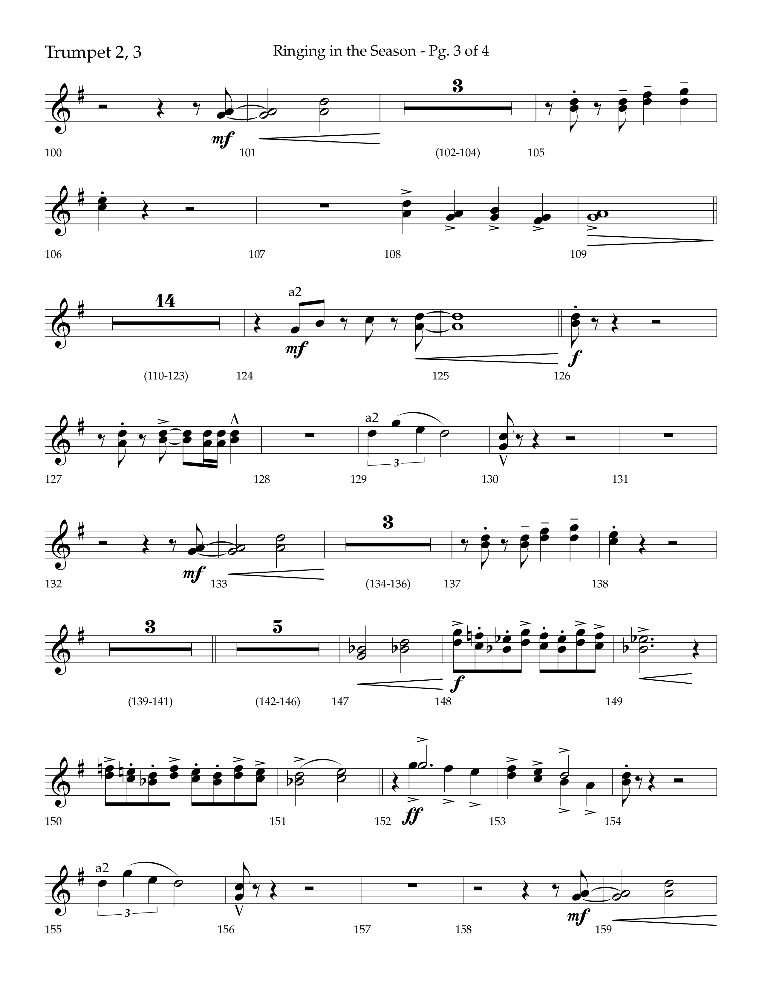 Ringing in the Season (with Ring All the Bells) (Choral Anthem SATB) Trumpet 2/3 (Lifeway Choral / Arr. Bradley Knight)