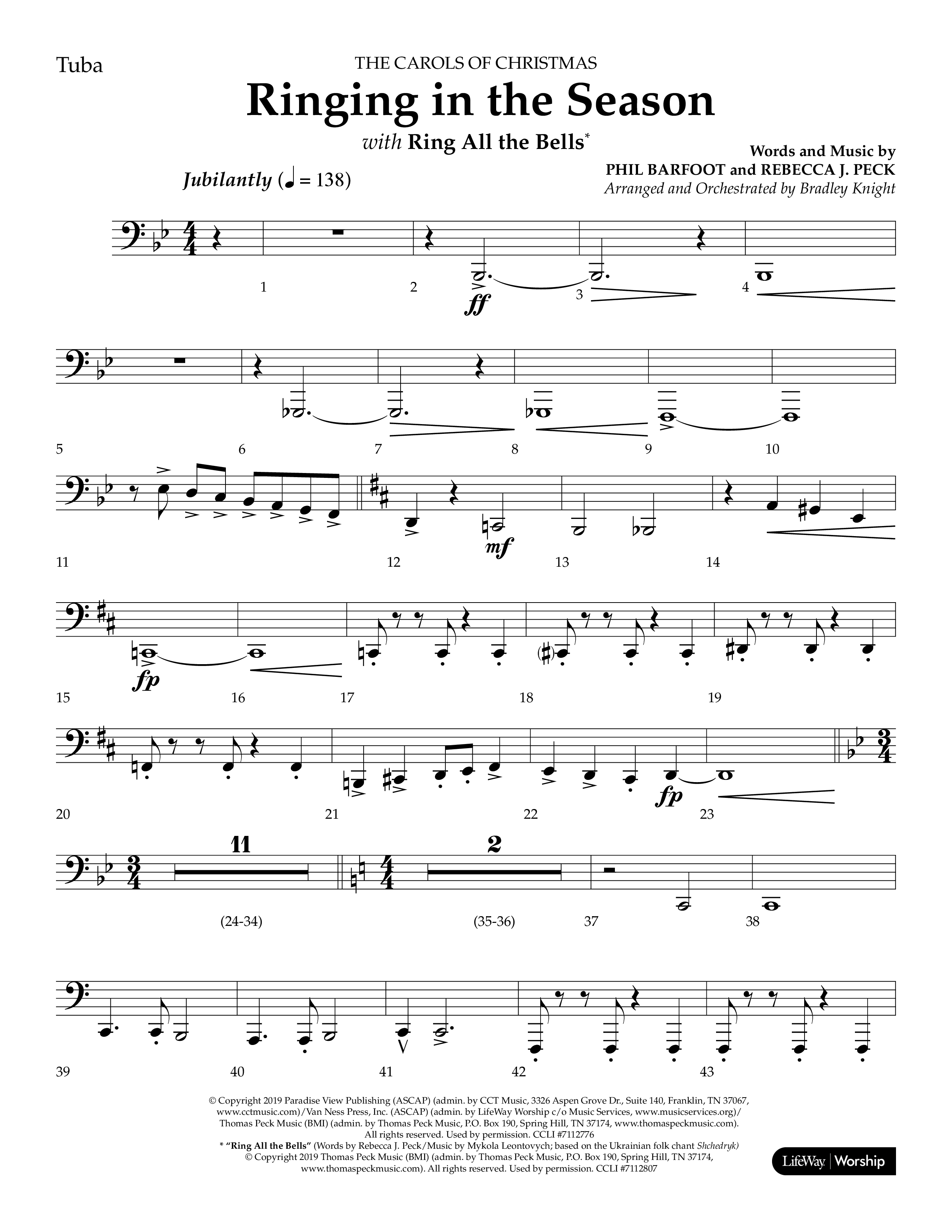 Ringing in the Season (with Ring All the Bells) (Choral Anthem SATB) Tuba (Lifeway Choral / Arr. Bradley Knight)