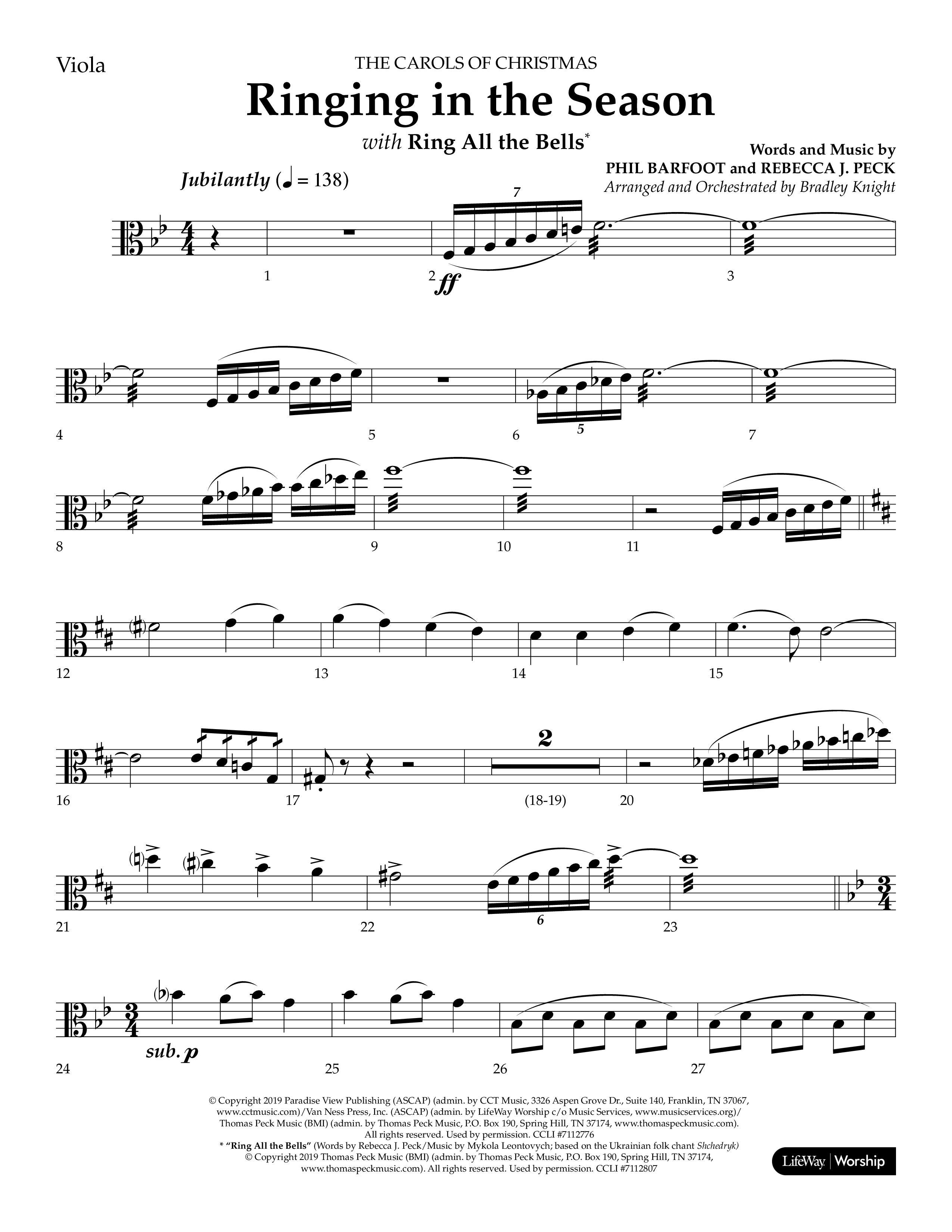 Ringing in the Season (with Ring All the Bells) (Choral Anthem SATB) Viola (Lifeway Choral / Arr. Bradley Knight)