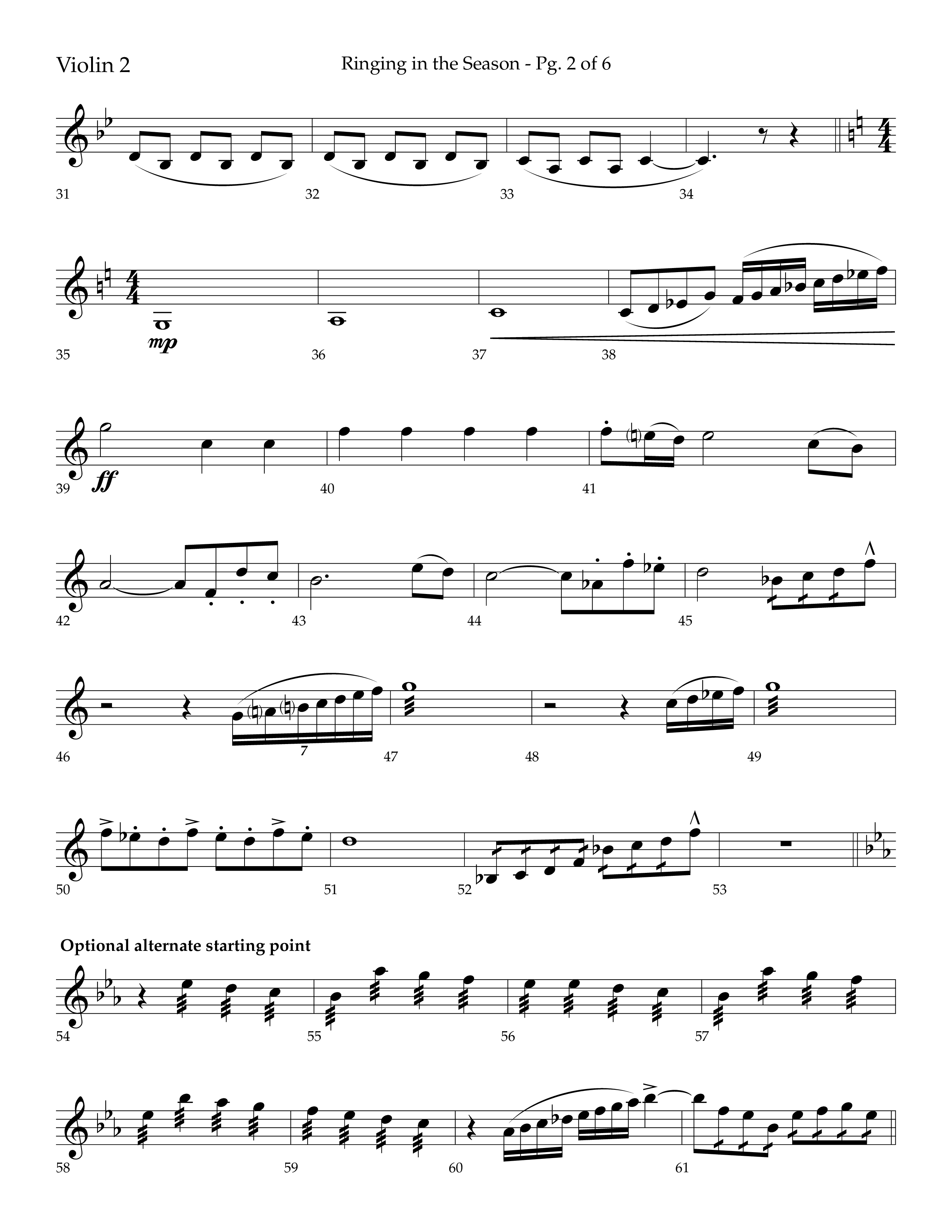 Ringing in the Season (with Ring All the Bells) (Choral Anthem SATB) Violin 2 (Lifeway Choral / Arr. Bradley Knight)