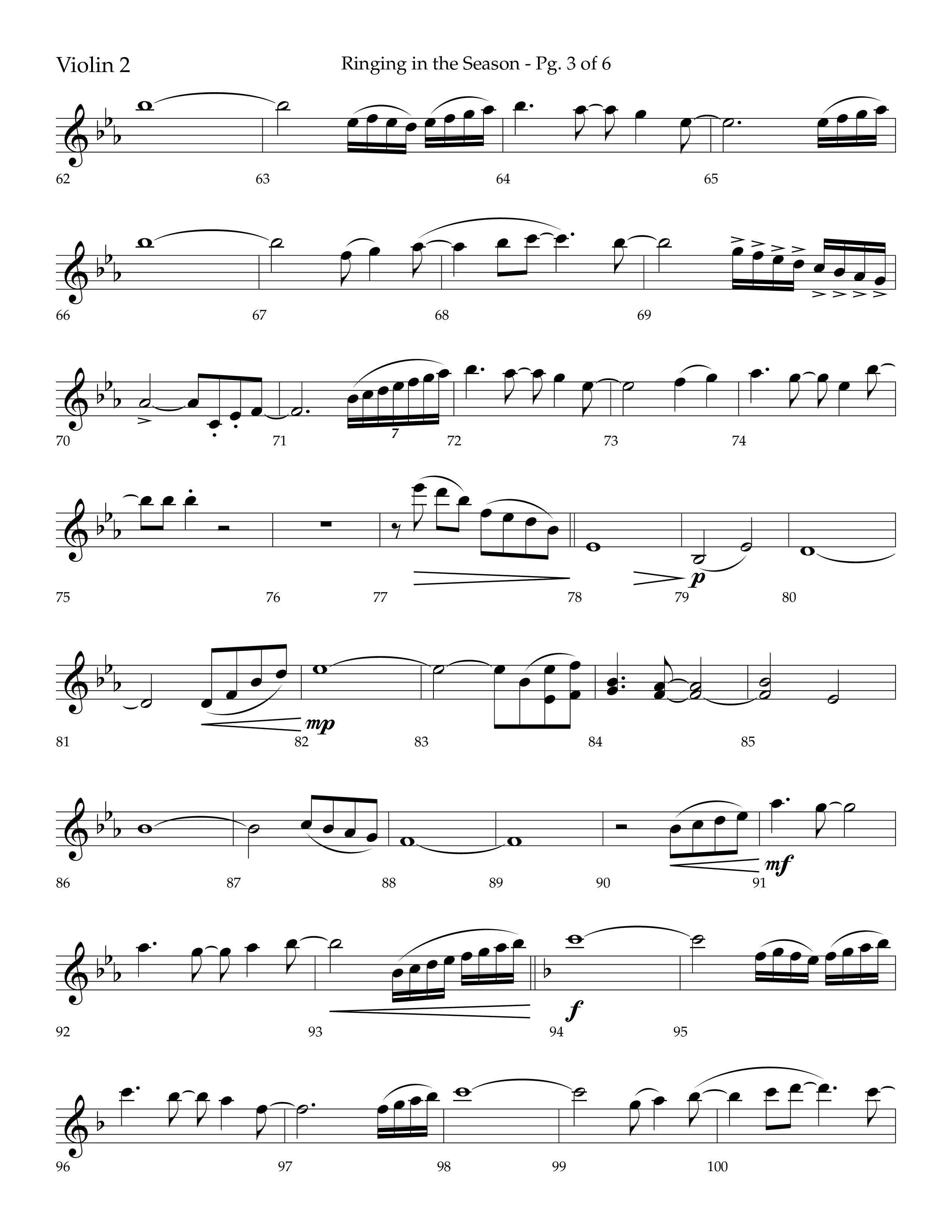 Ringing in the Season (with Ring All the Bells) (Choral Anthem SATB) Violin 2 (Lifeway Choral / Arr. Bradley Knight)