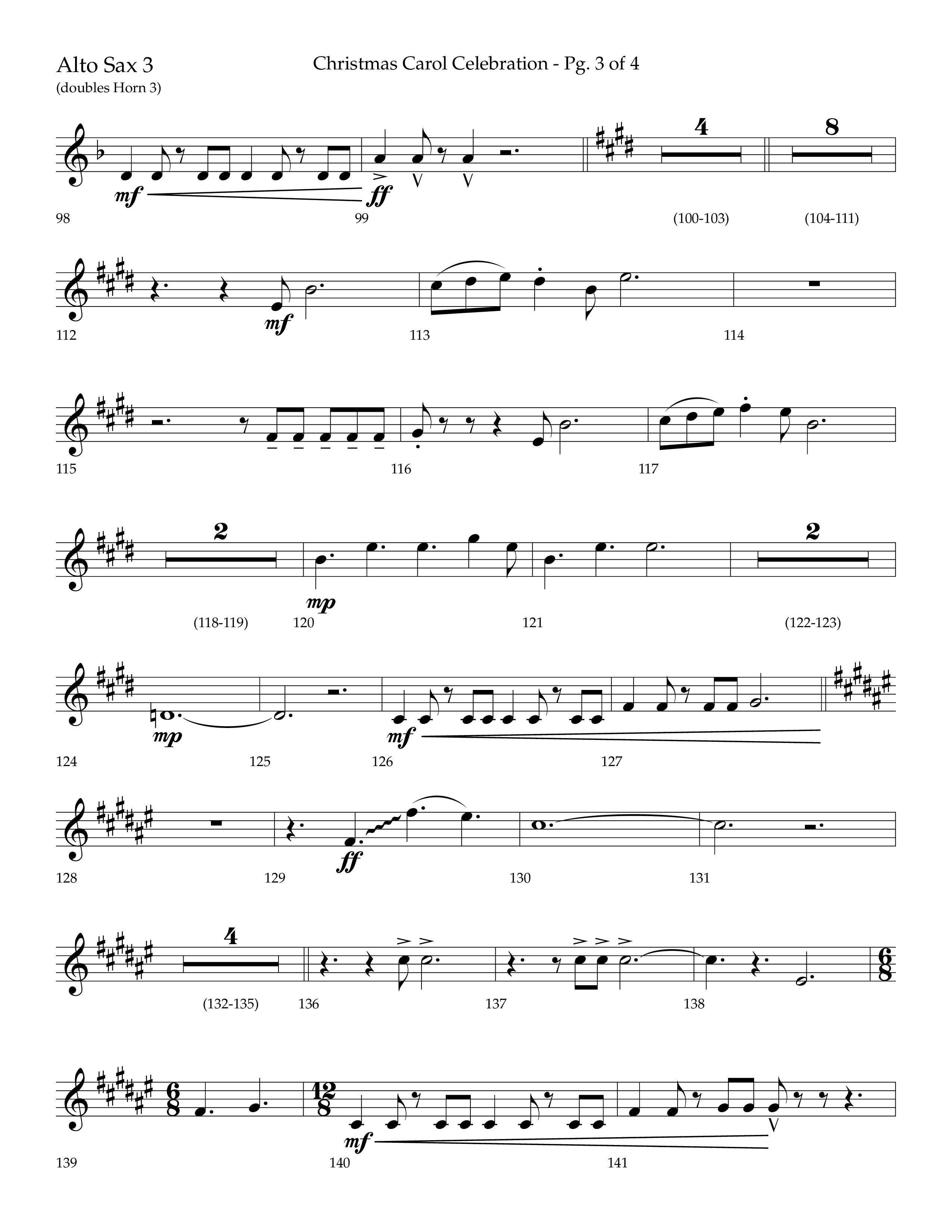 Christmas Carol Celebration (Choral Anthem SATB) Alto Sax (Lifeway Choral / Arr. Bradley Knight)