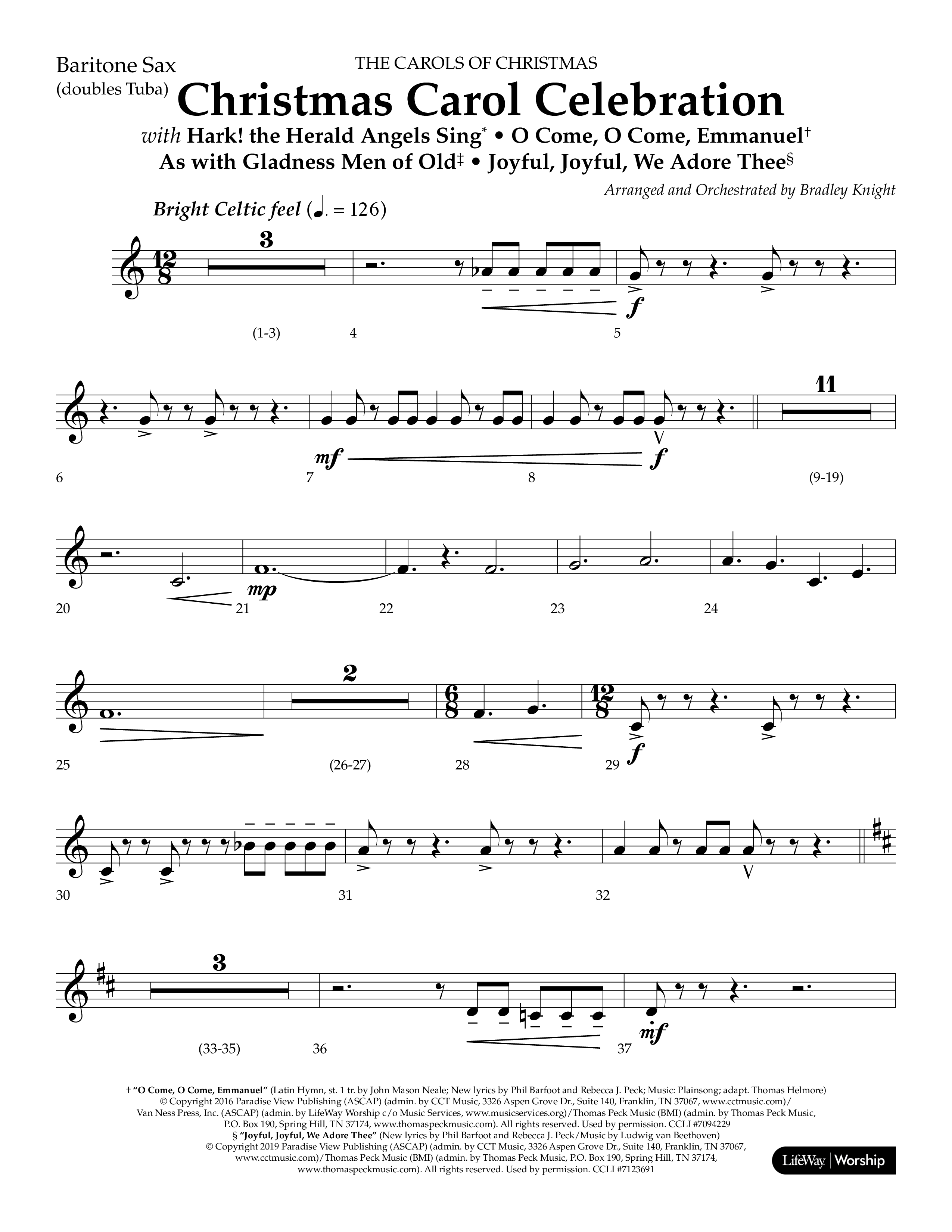 Christmas Carol Celebration (Choral Anthem SATB) Bari Sax (Lifeway Choral / Arr. Bradley Knight)