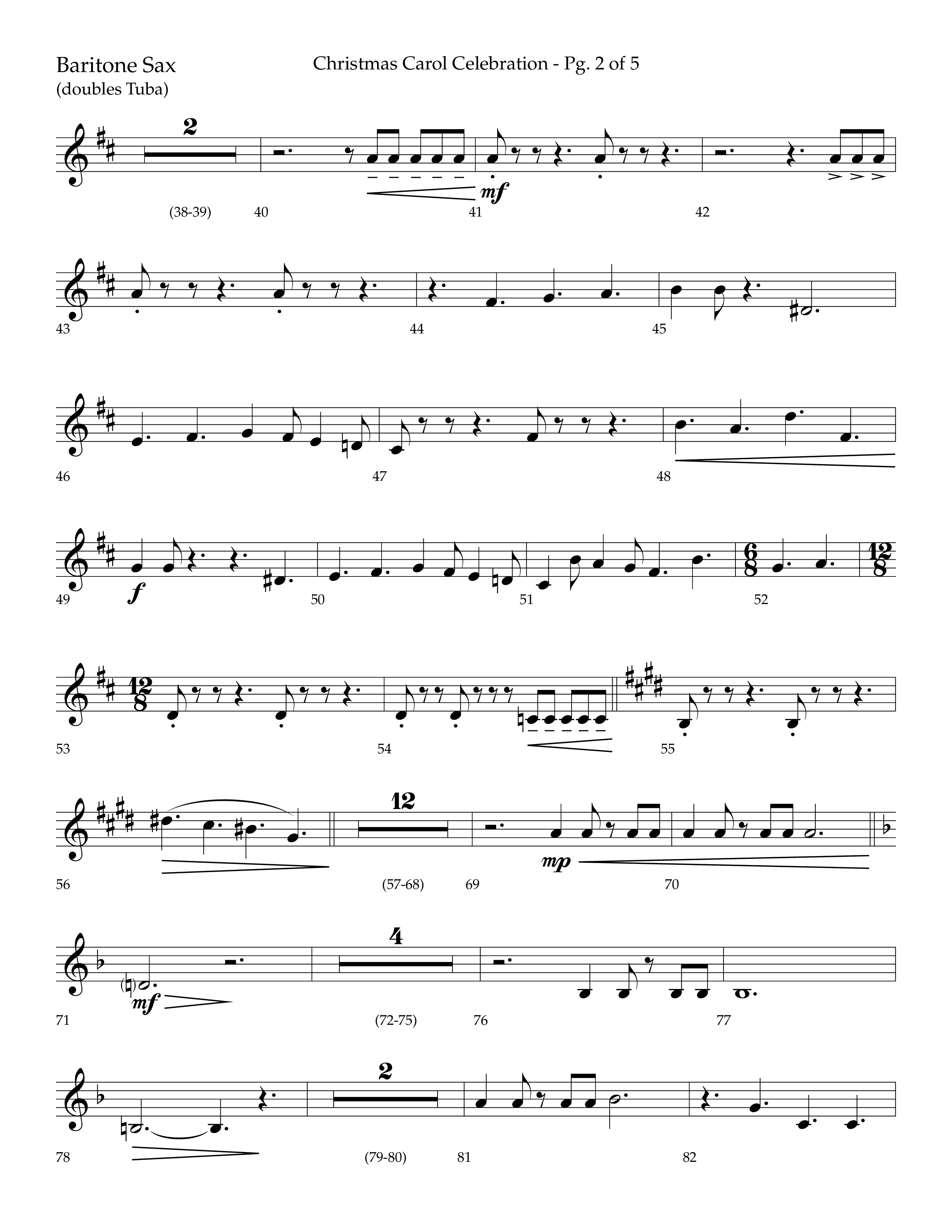 Christmas Carol Celebration (Choral Anthem SATB) Bari Sax (Lifeway Choral / Arr. Bradley Knight)